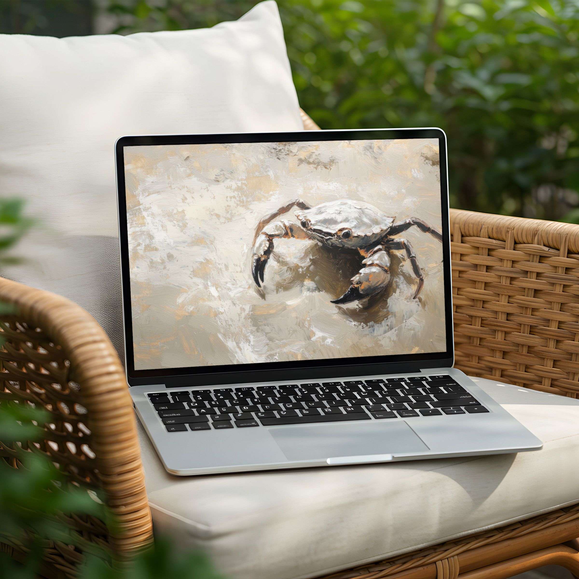 Elegant desktop background featuring a serene crab painting for instant download to inspire mindfulness on your PC or Laptop