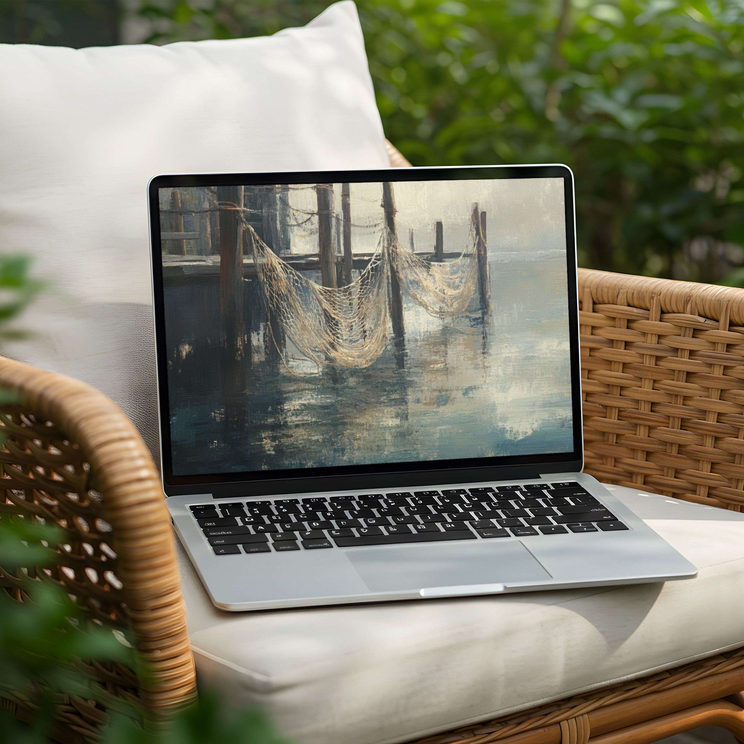 Calming water scene desktop background on a Laptop, perfect for instant download on PC, inspiring elegance and tranquility