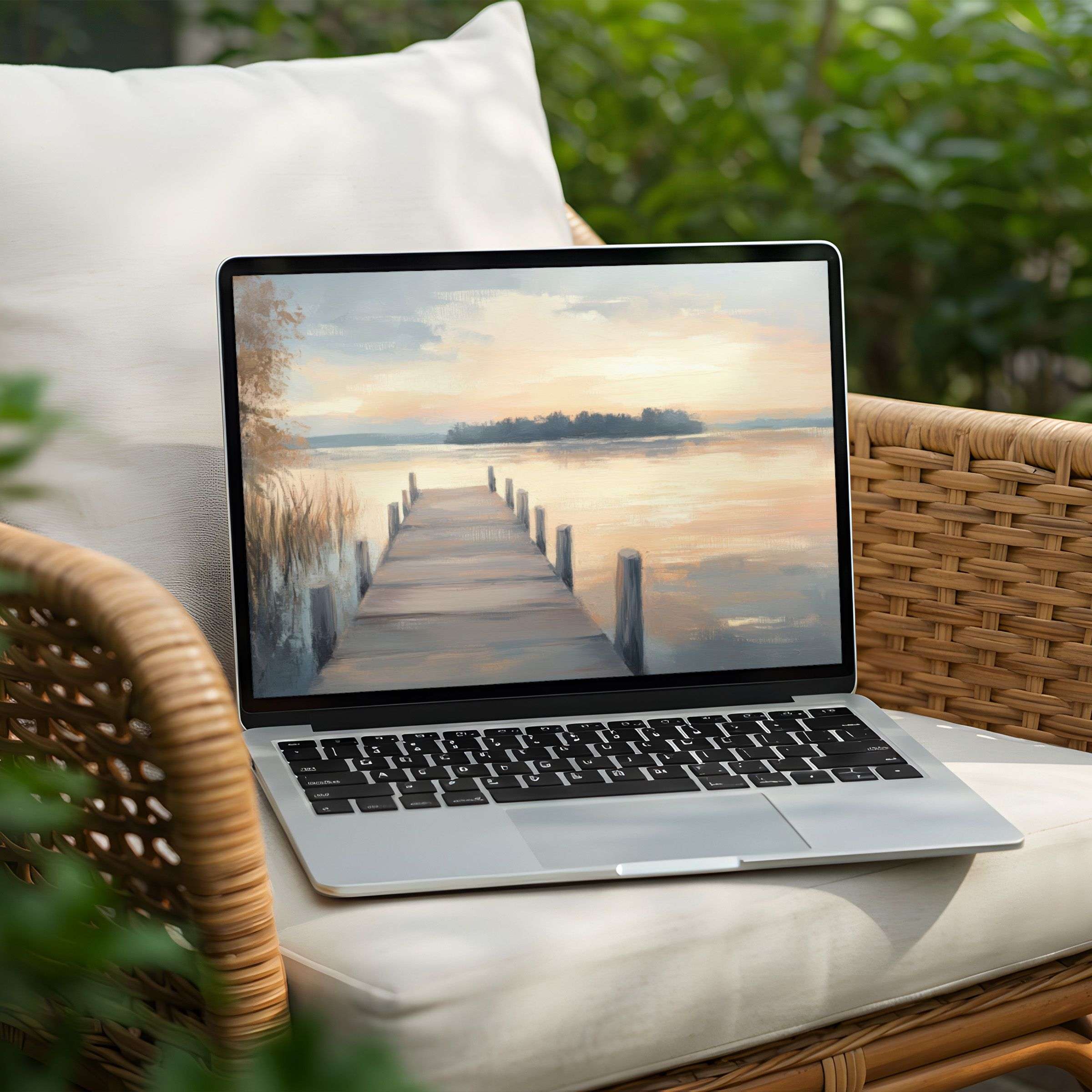 Serene sunset painting desktop background on Laptop screen for PC instant download exuding calm and elegance for mindful living