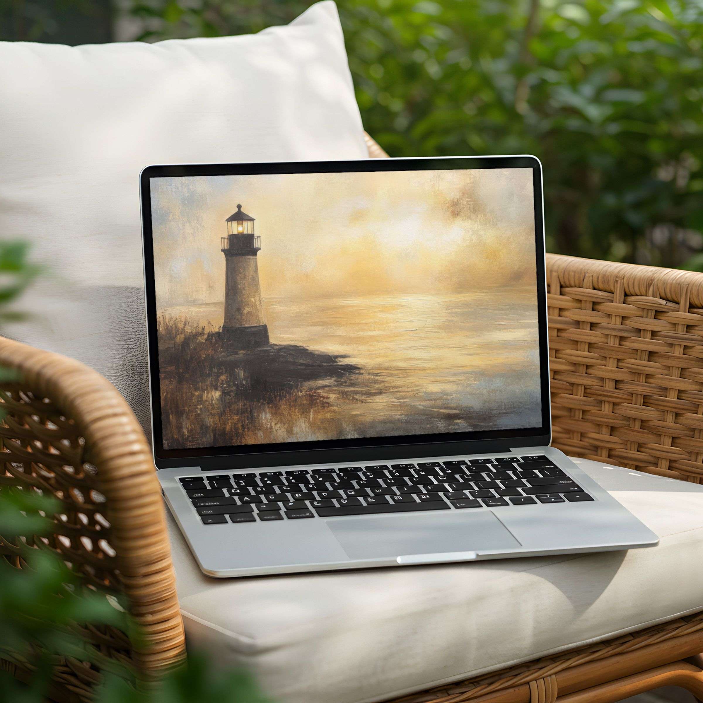 Inspirational lighthouse desktop background for PC or Laptop instant download offering serene elegance and mindfulness