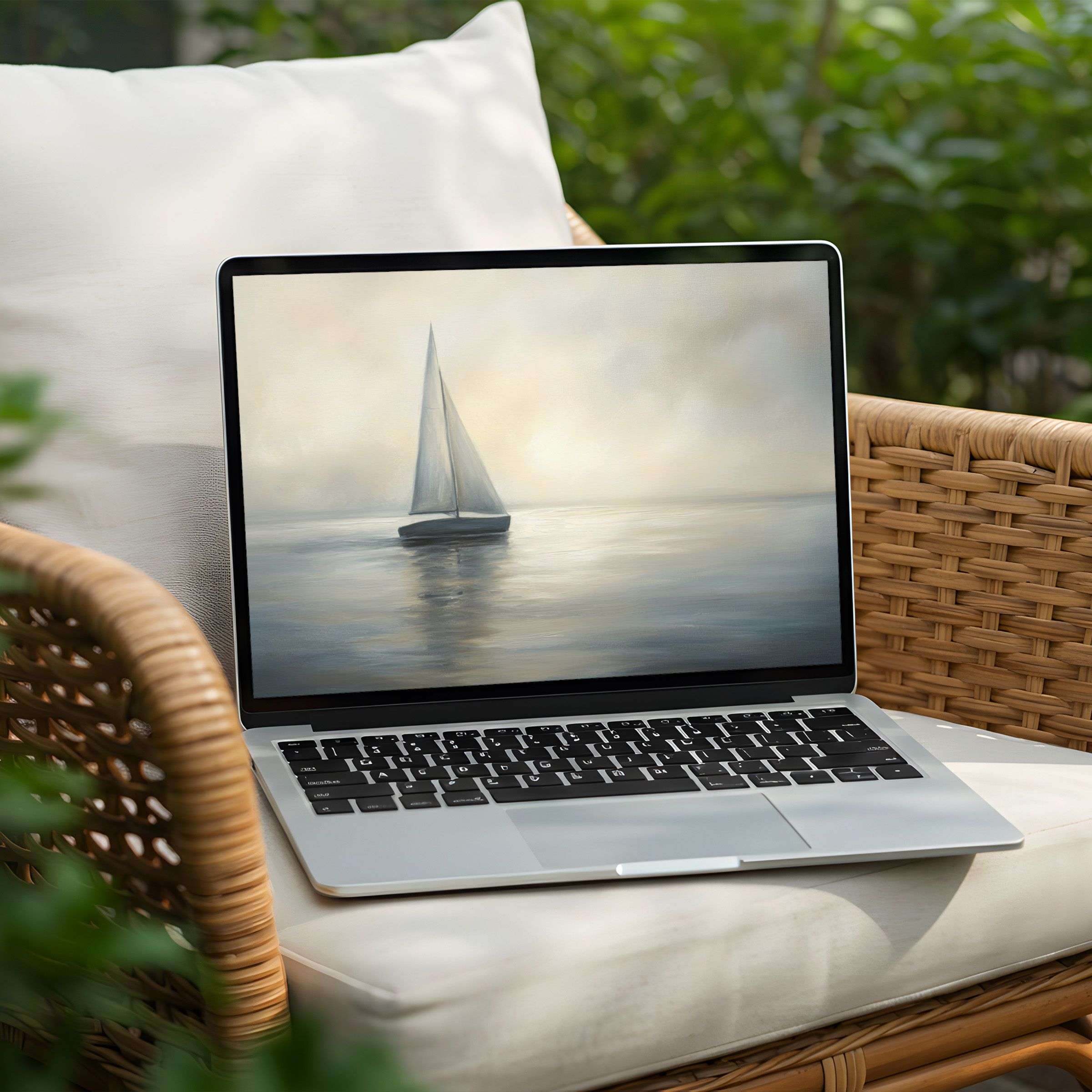 Elegant sailboat art on PC is perfect for a soothing laptop desktop background Instant download brings inspiration and calm