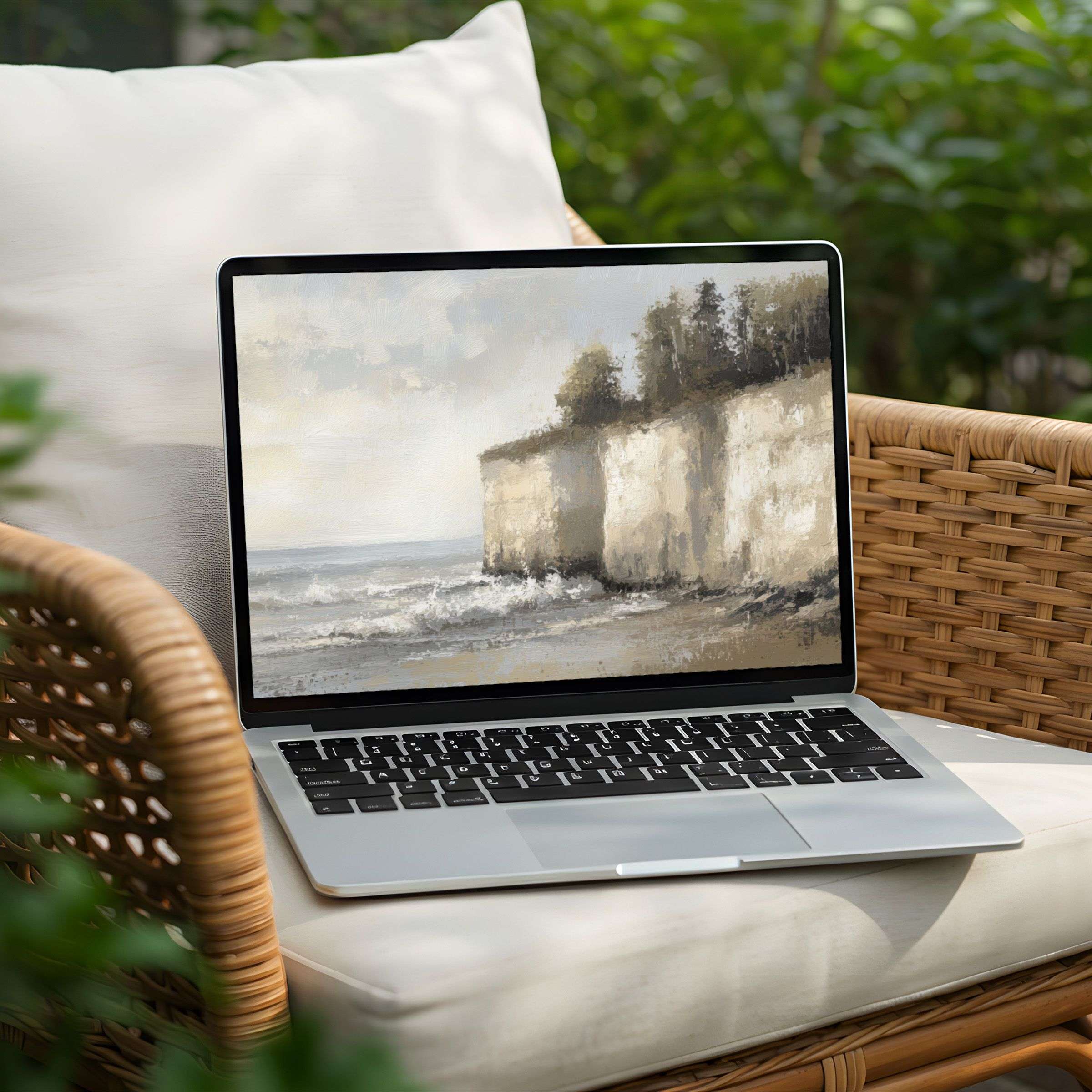 Inspire calm with a serene coastal view desktop background for PC and laptop instant download to elevate mindfulness