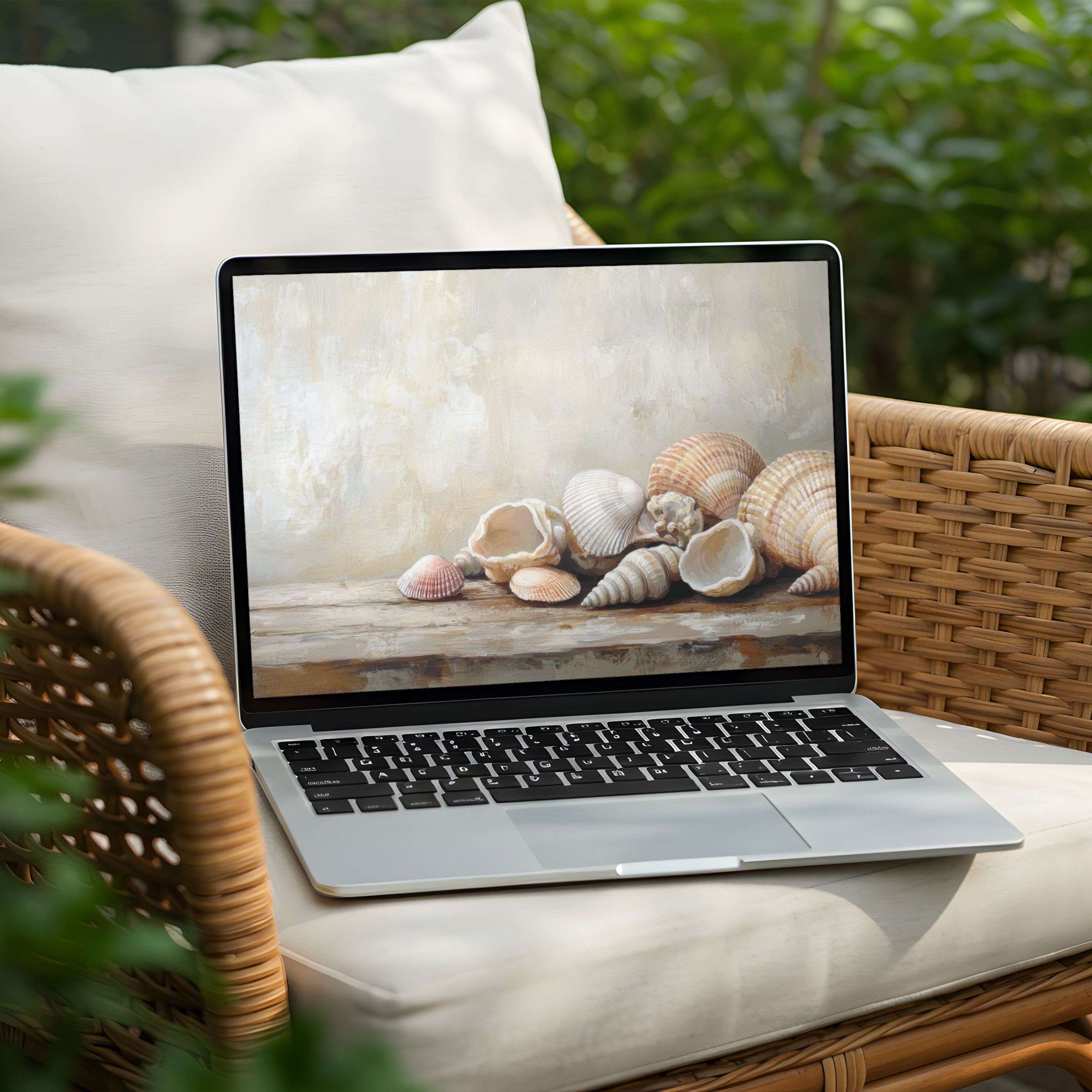Instant download serene seashell desktop background for PC and Laptop brings elegance and mindfulness to your digital space