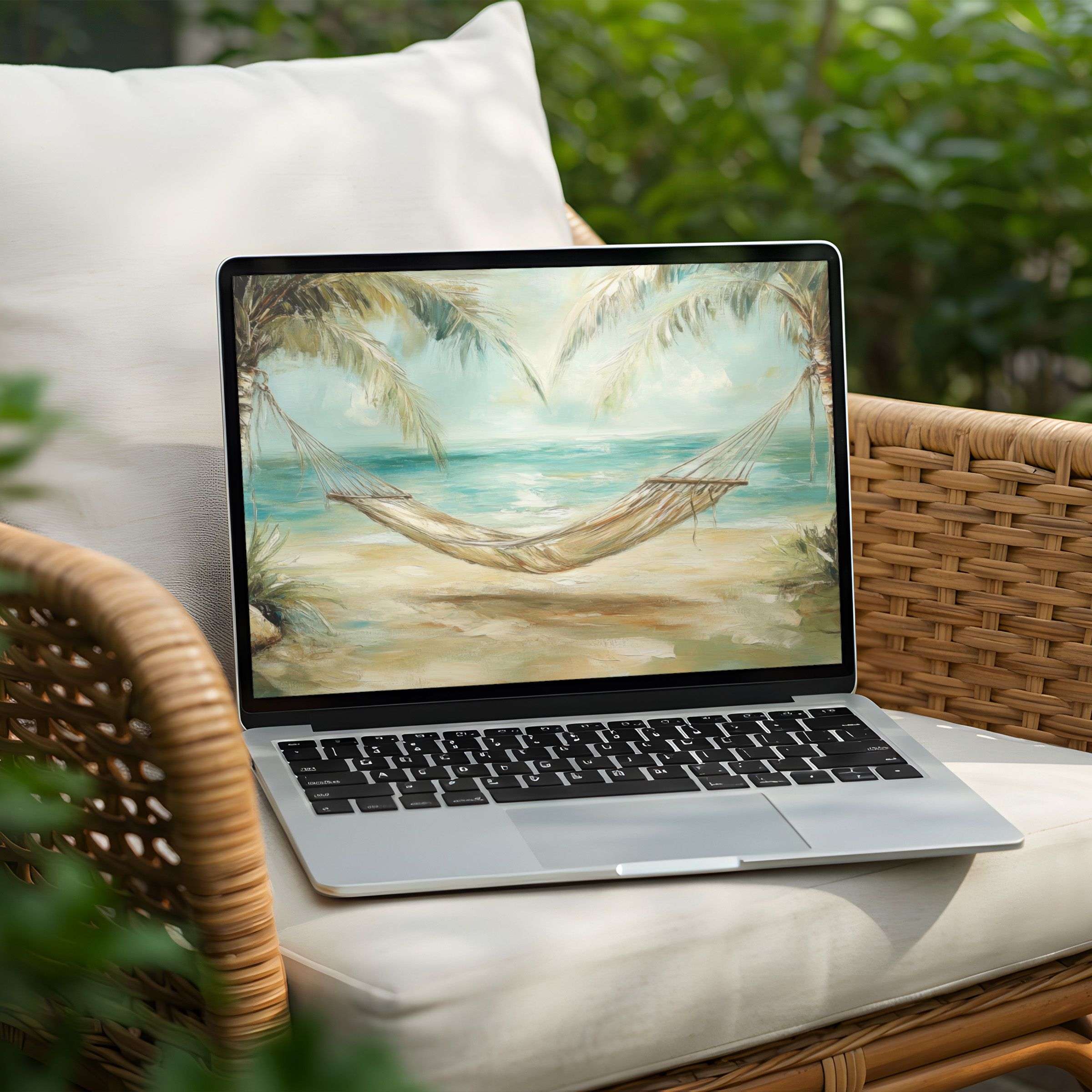 Elegant beach scene desktop background for PC and laptop instant download inspiring calm and sustainable design choices