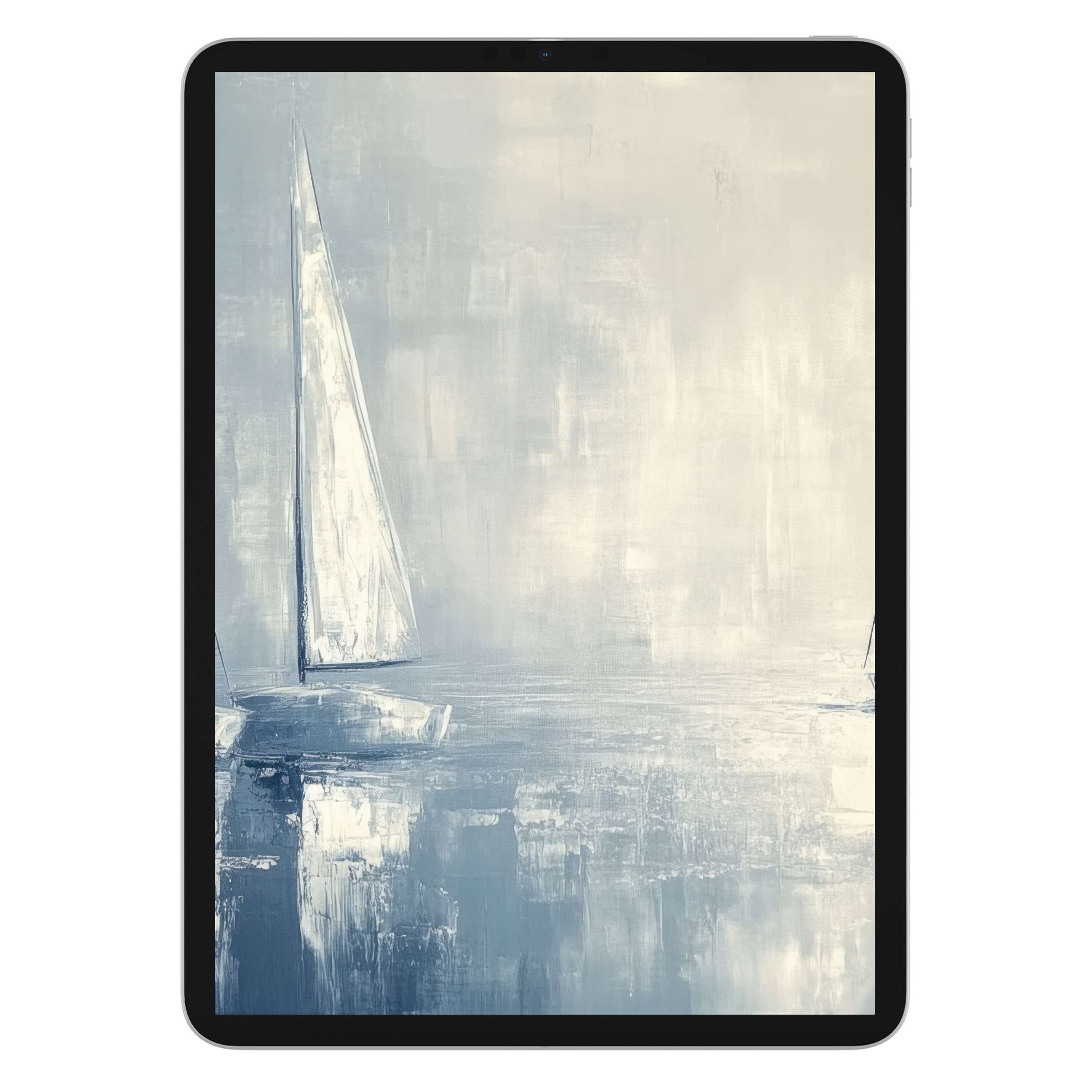 Elegant coastal iPad wallpaper digital download features serene sailboats on a misty ocean background ideal for any tablet’s display
