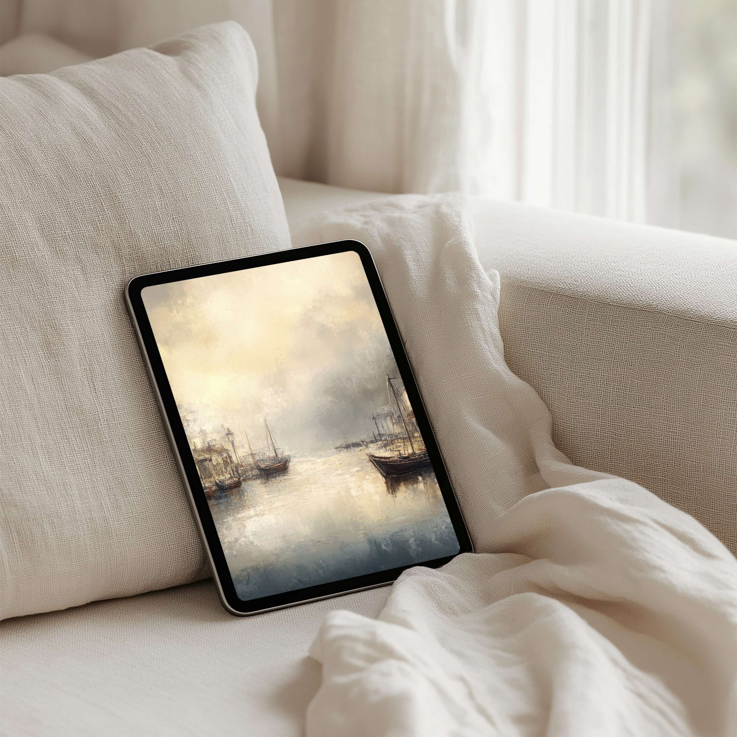Dreamy seascape iPad background offers instant download for tablets creating elegance and calm in any setting