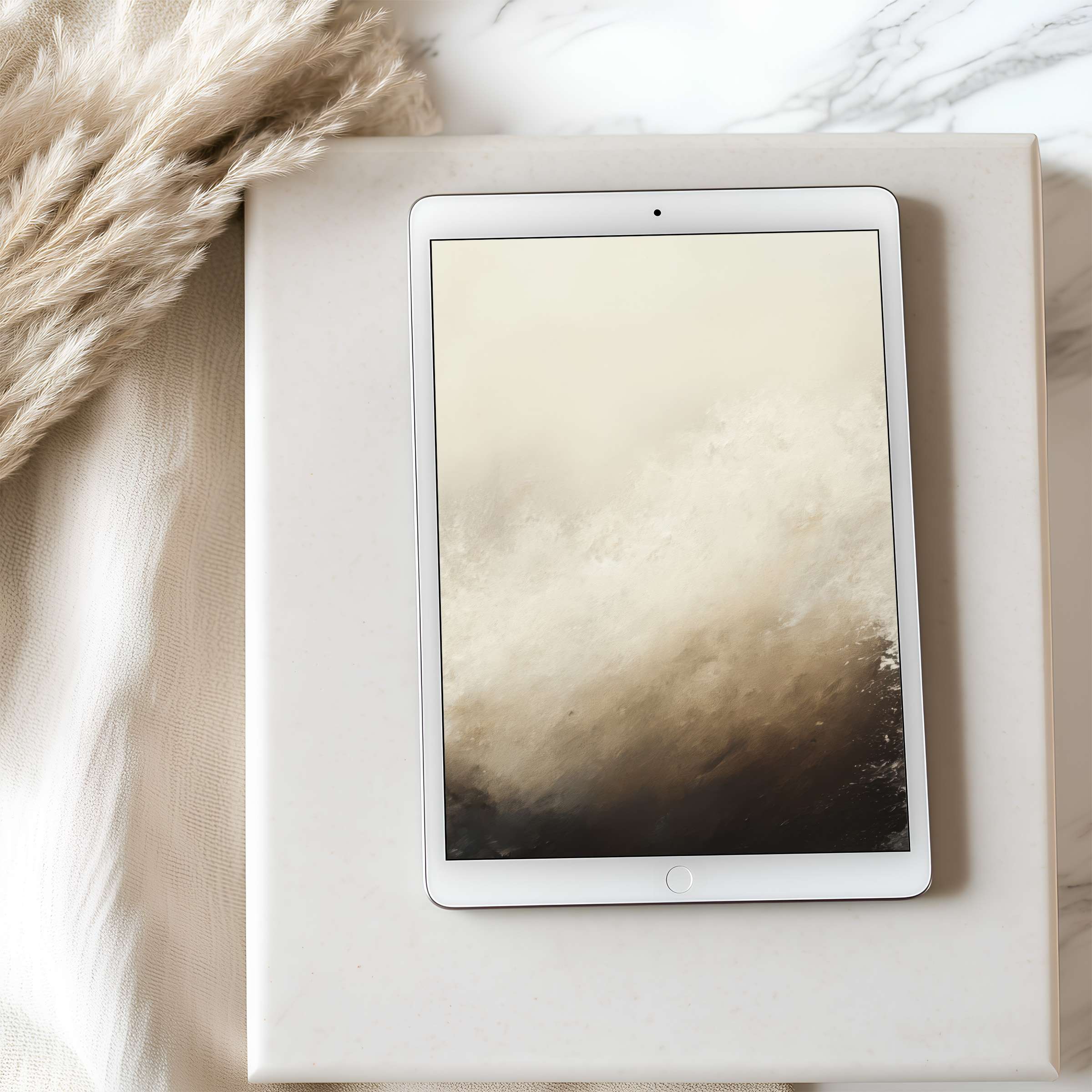 Elegant abstract tablet wallpaper in soothing neutral tones, perfect for iPad use and digital download, enhancing serene spaces