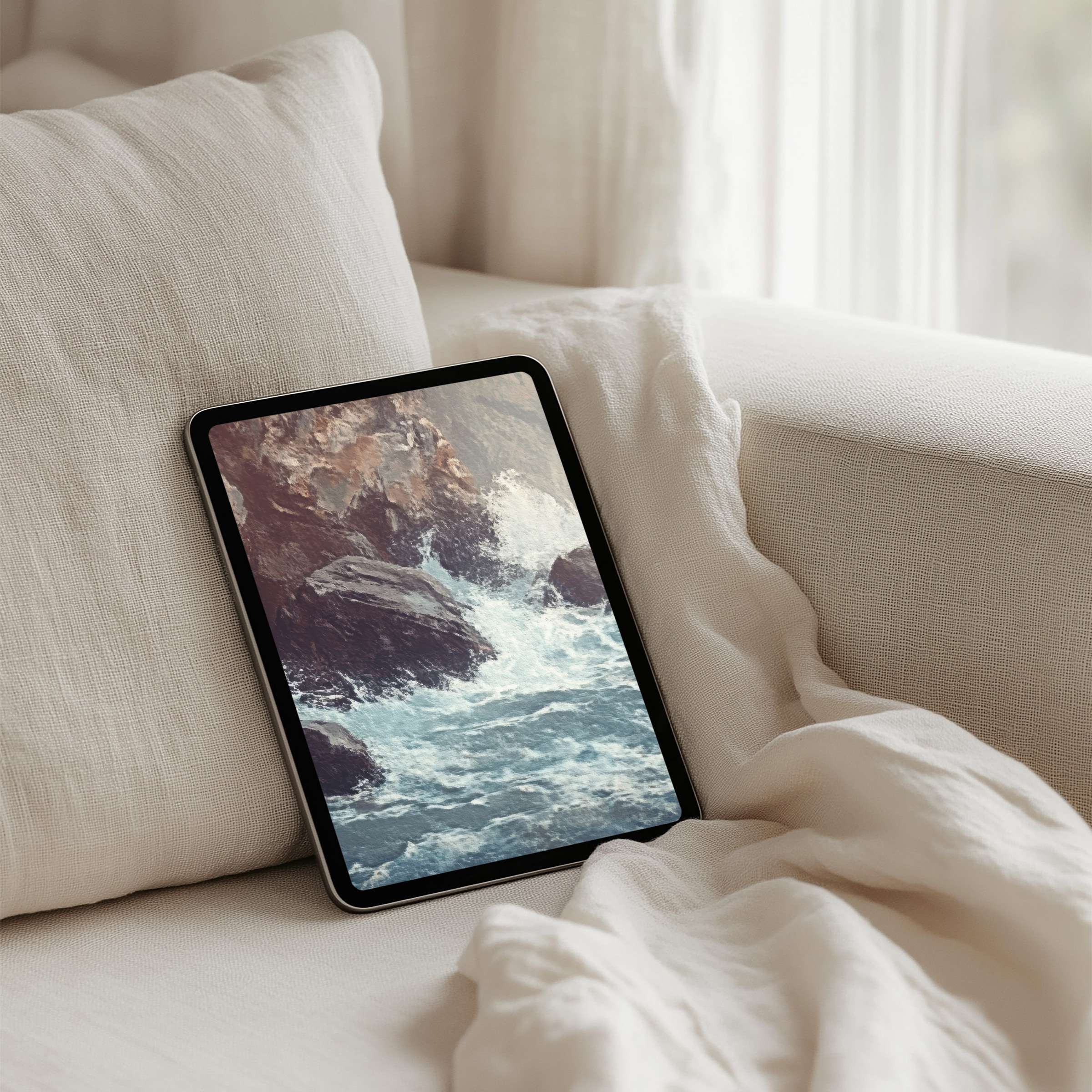 Serene ocean waves iPad background for instant download brings calm and elegance to any tablet interior with soothing visuals