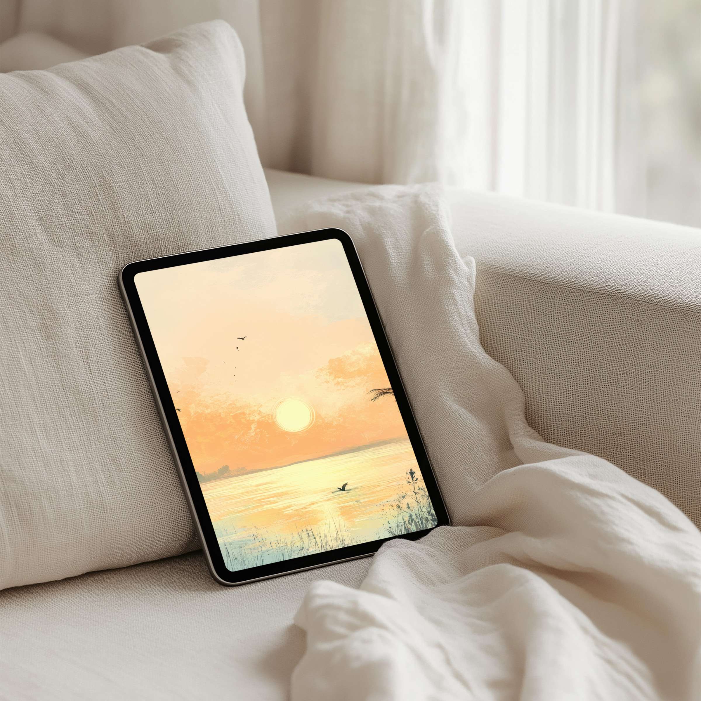 Elegant sunrise digital art iPad background for instant download, perfect for Samsung and Android tablets, inspiring calm and mindfulness