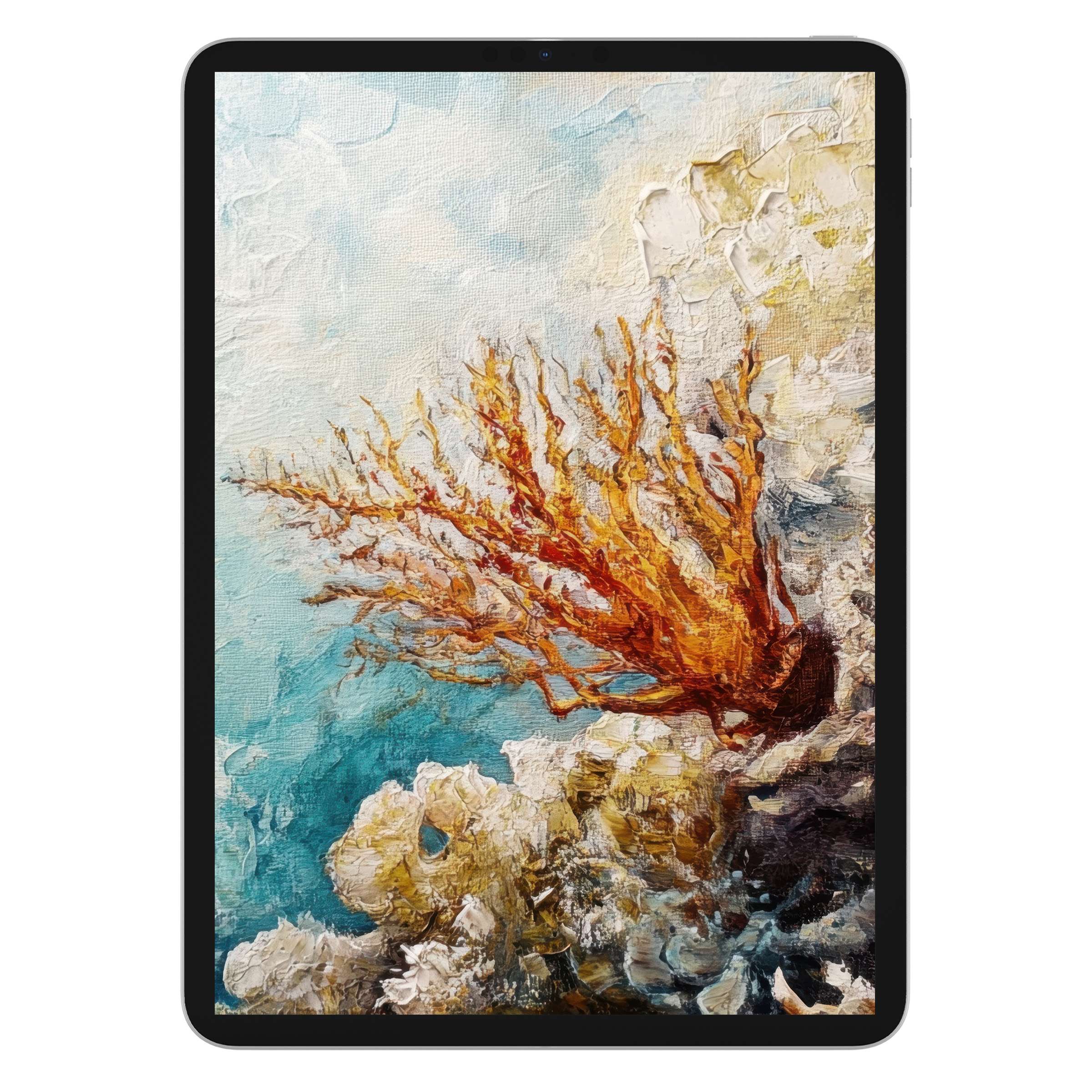 Coastal iPad wallpaper with vibrant coral textures offers elegant digital download as a calming background for tablet displays