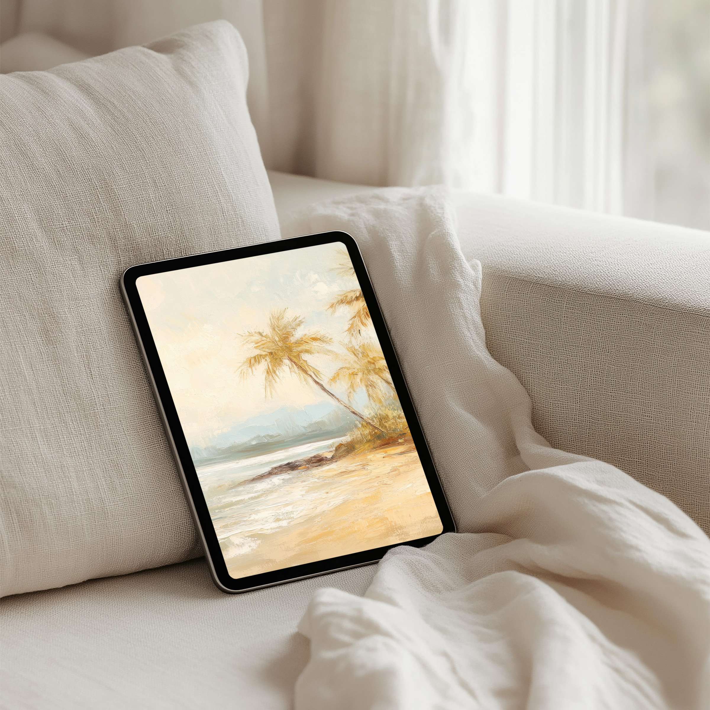 Serene coastal iPad background for instant download inspires calm on your tablet with soothing sunset tones and elegant design