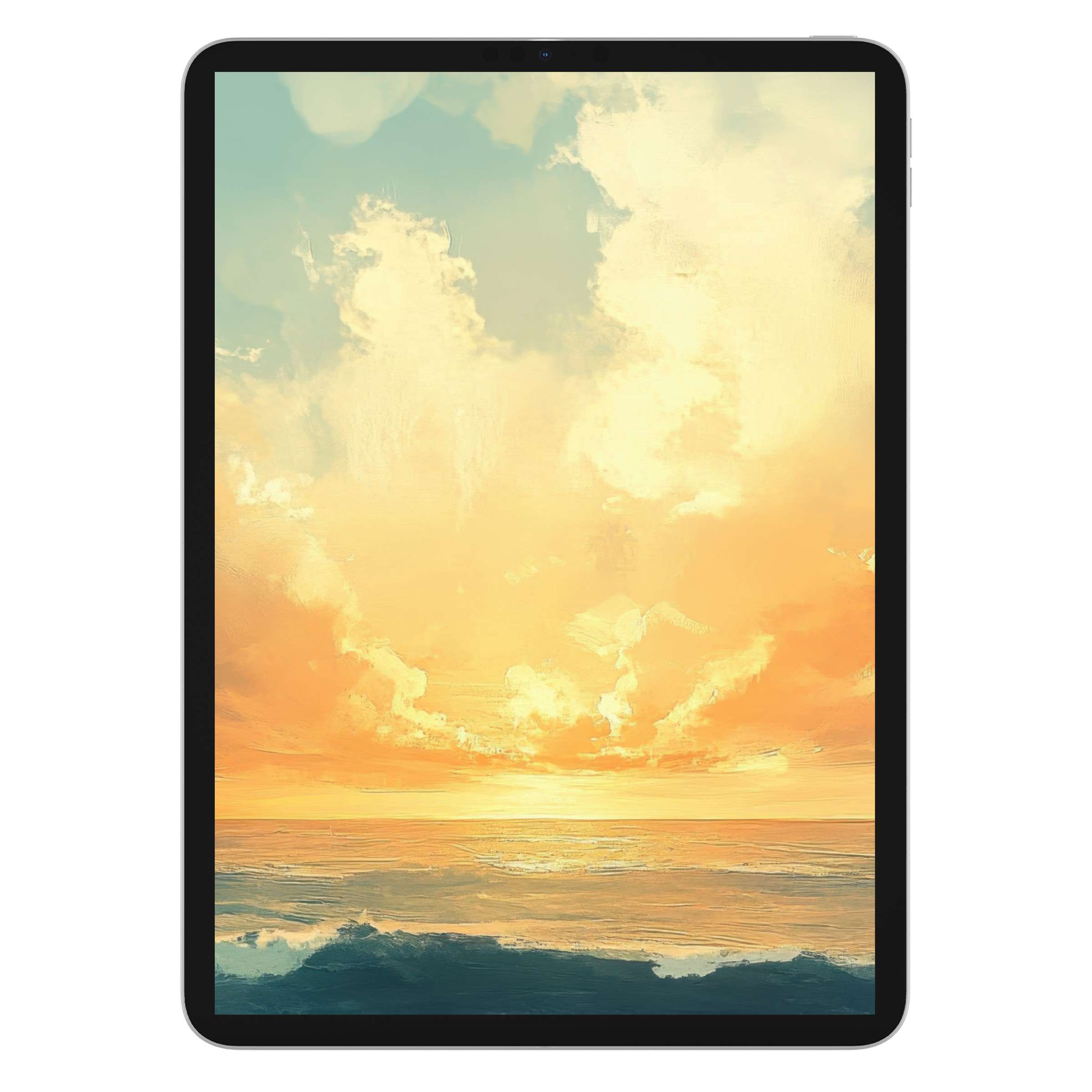 Coastal iPad wallpaper digital download with serene sunset hues and waves ideal for tablet background enhancing relaxation and style