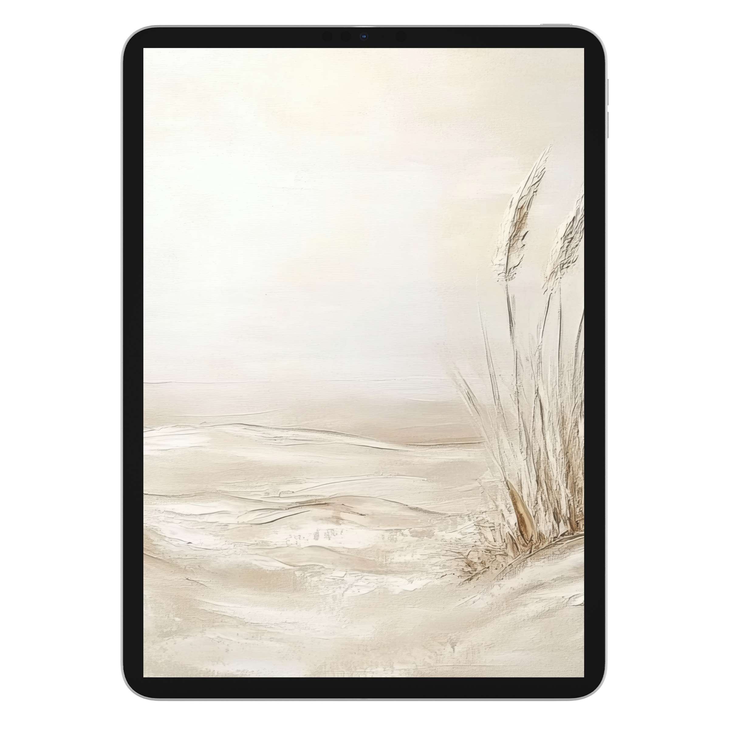 Coastal iPad wallpaper featuring serene beige tones and textured grain, perfect digital download for tablets seeking a calming background