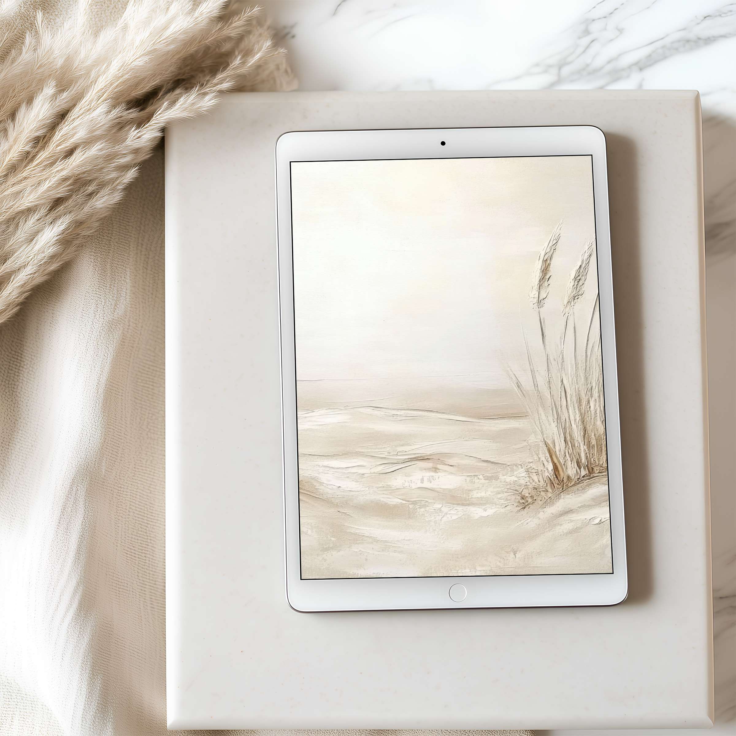 Elegant beige landscape tablet wallpaper offers a serene, curated look for iPad or Android tablets perfect for digital download