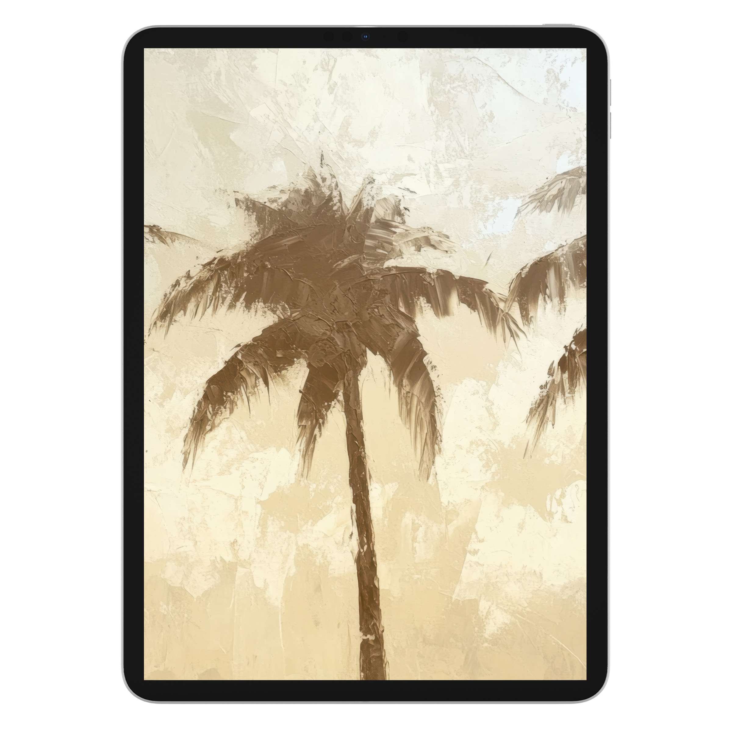 Coastal iPad wallpaper digital download with elegant beige and brown palm tree background enhances calm on any tablet screen