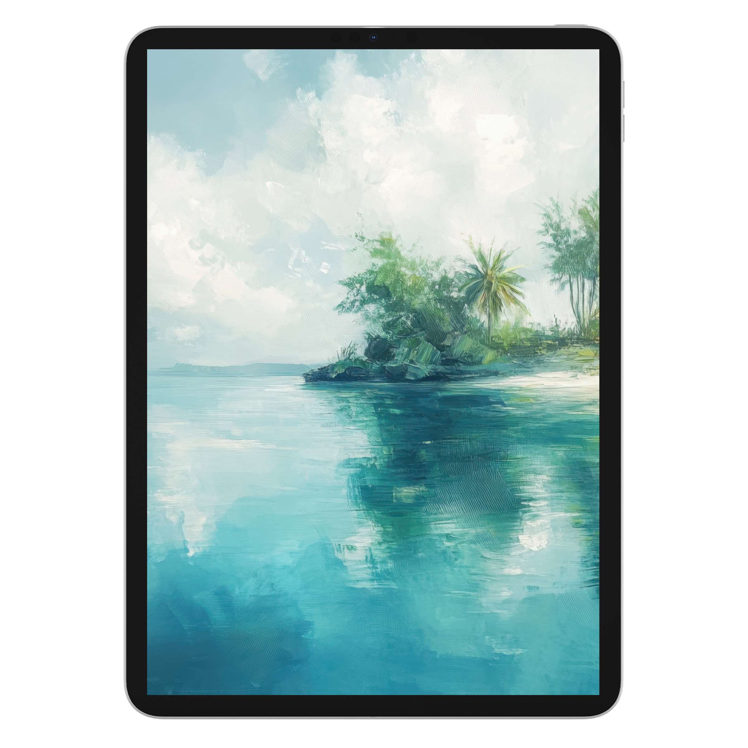 Coastal iPad wallpaper digital download with serene brushstroke island reflections perfect for a calming tablet background aesthetic