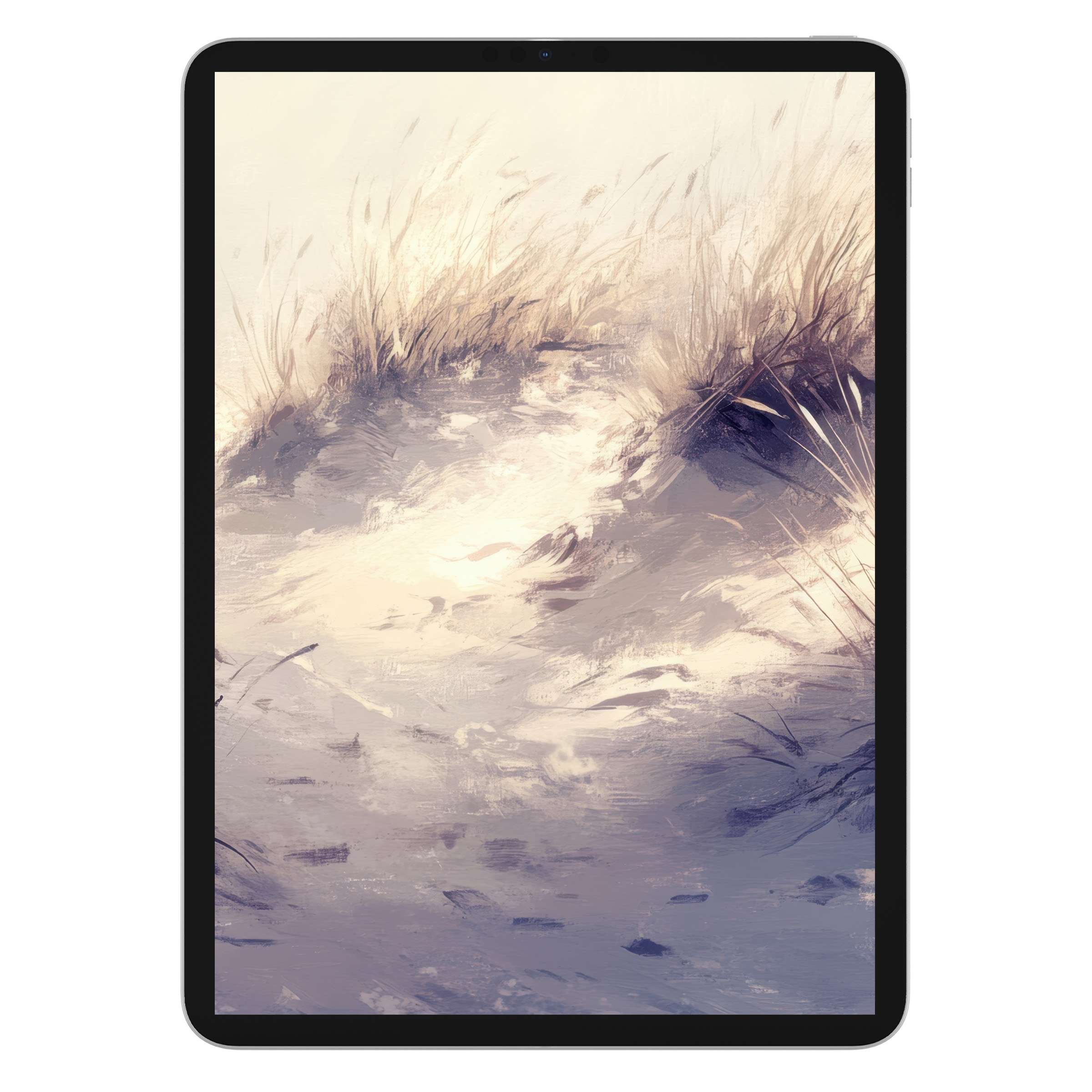 Serene coastal iPad wallpaper with soft, textured brushstrokes, perfect digital download background for tablet tranquility and elegance