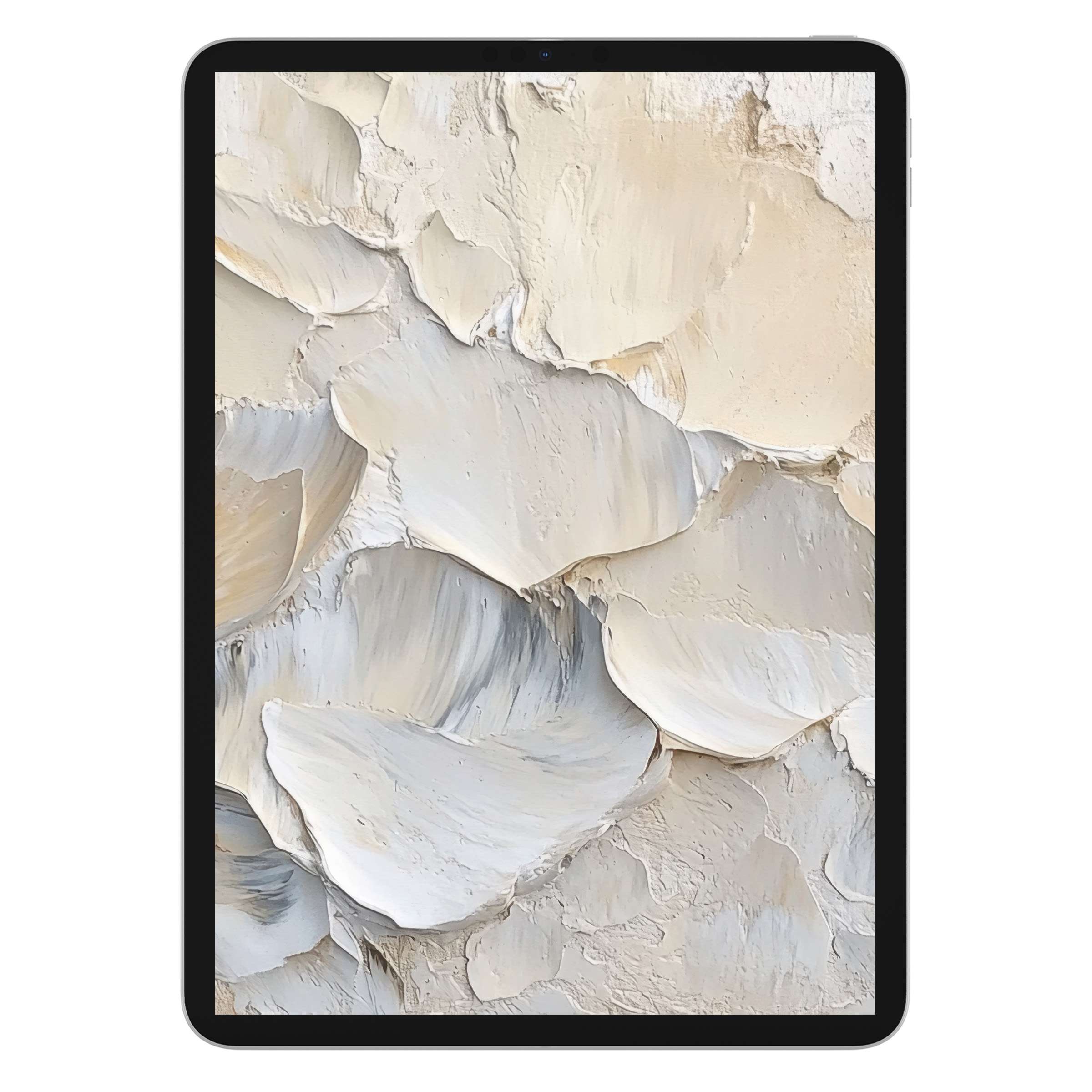 Elegant coastal iPad wallpaper with textured cream and beige swirls, perfect tablet background for calming digital download ambiance