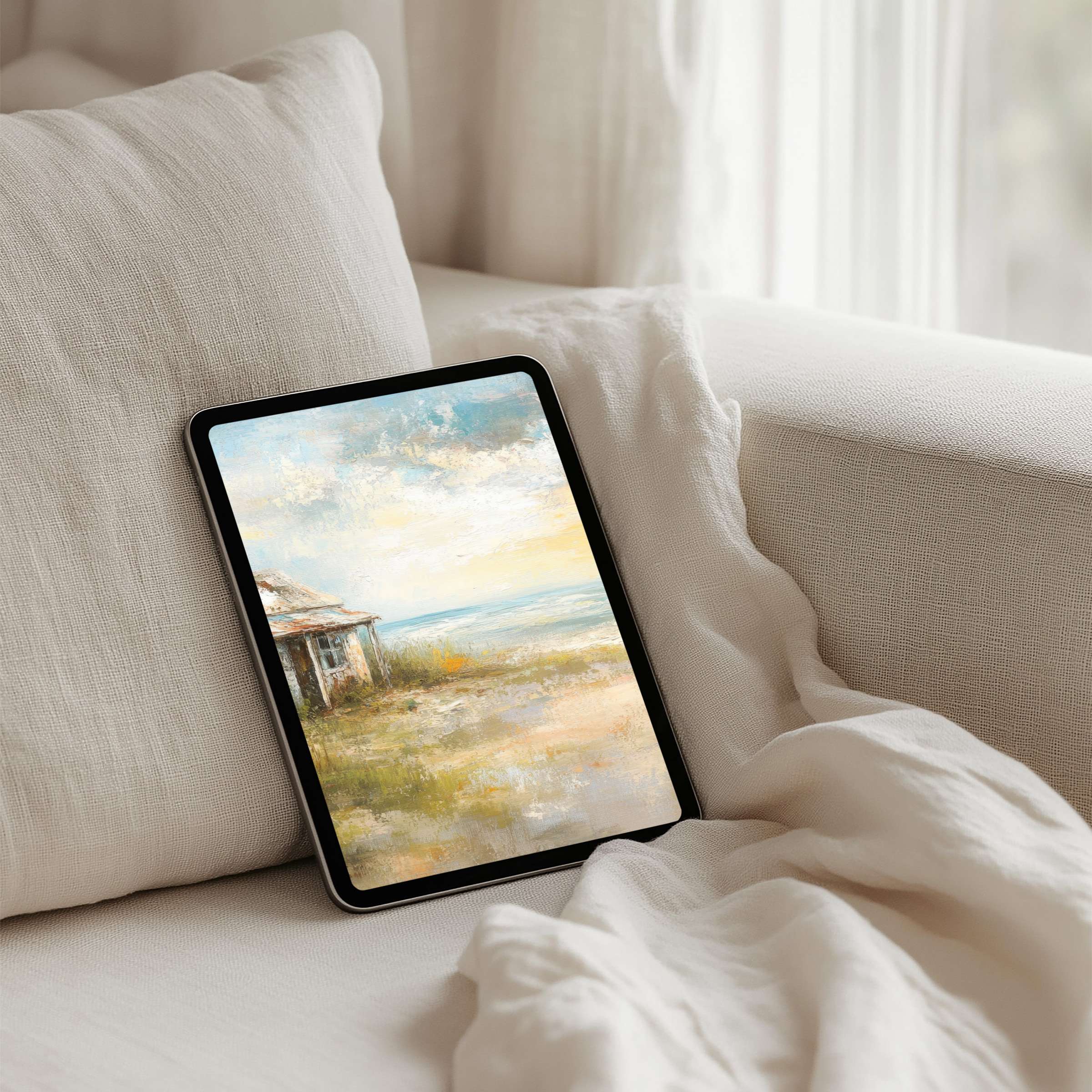 Elegant coastal iPad background painting exudes calm and mindfulness perfect for tablets instant download to inspire serene vibes