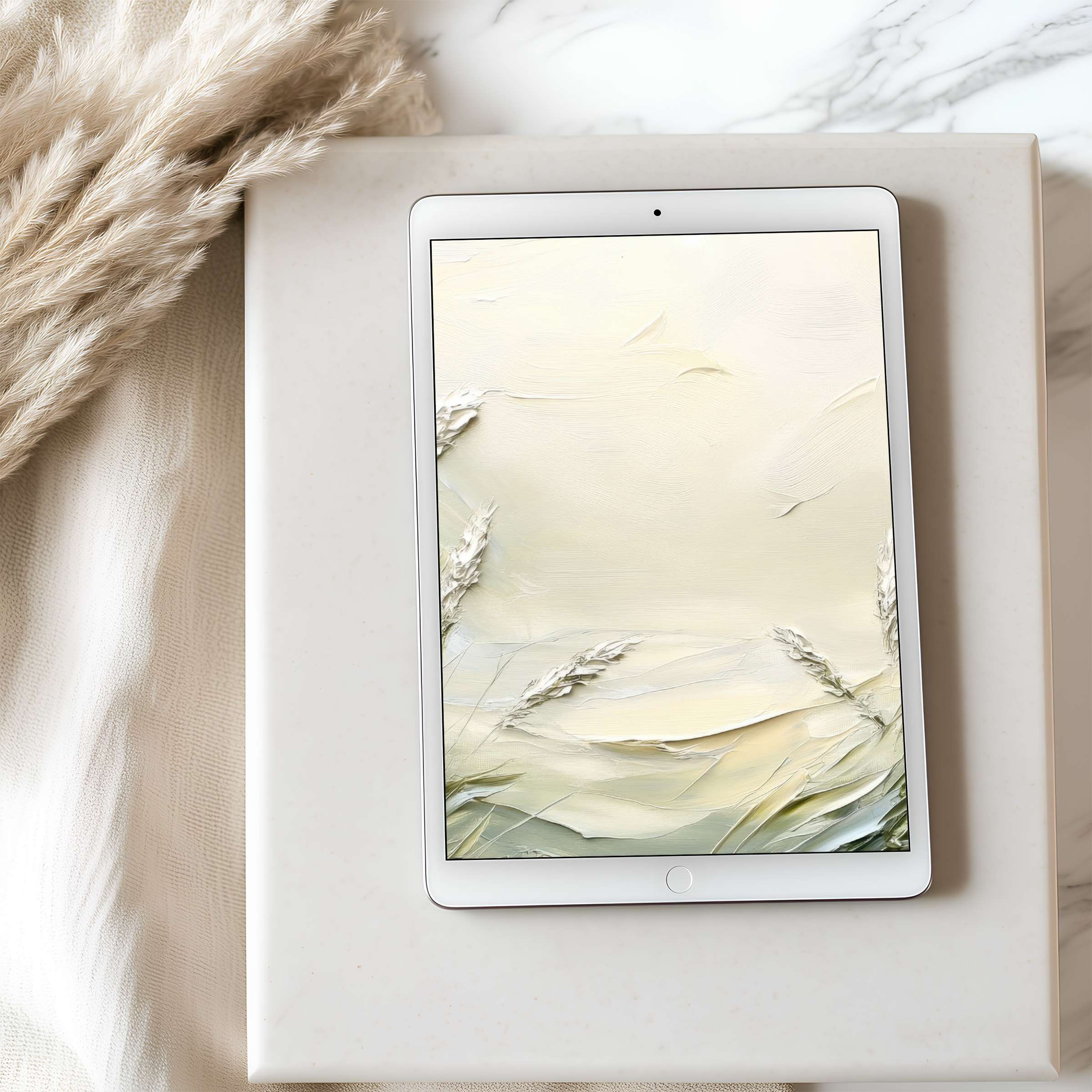 Elegant tablet wallpaper featuring serene pastel brushstrokes on iPad, perfect for a calming, high-resolution digital download