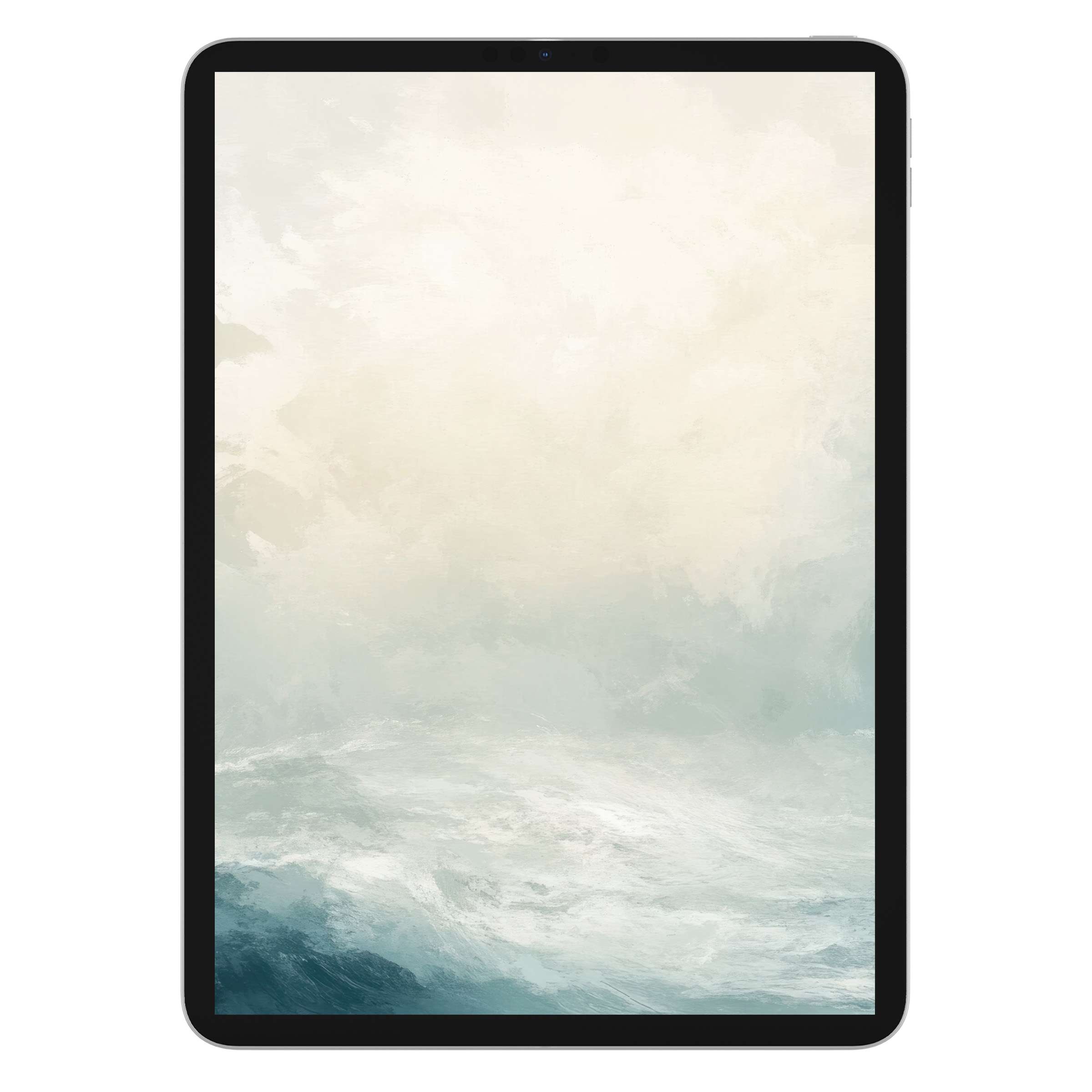Elegant coastal iPad wallpaper with serene ocean waves in soft blues and creams perfect for digital download tablet background designs