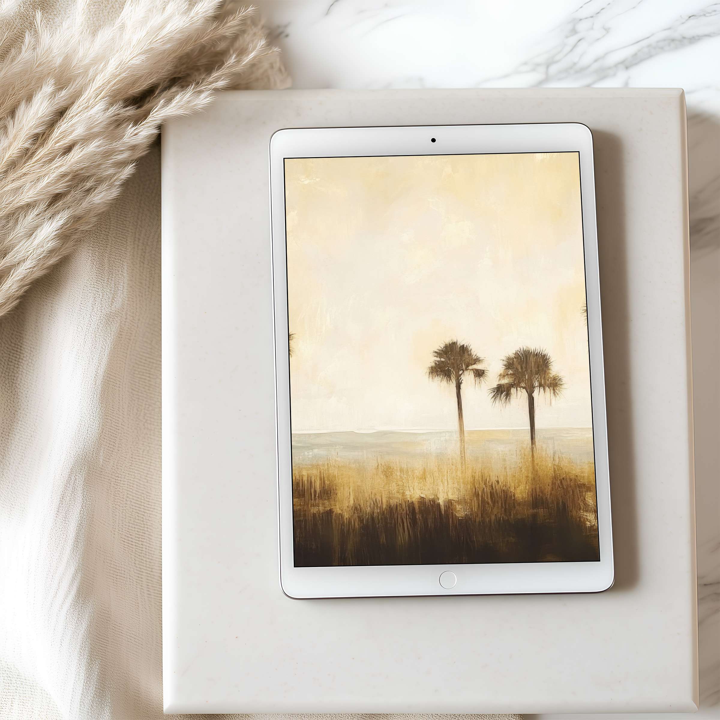Elegant tablet wallpaper with serene pastel landscape, perfect high resolution for iPad and Android, enhancing calm digital spaces