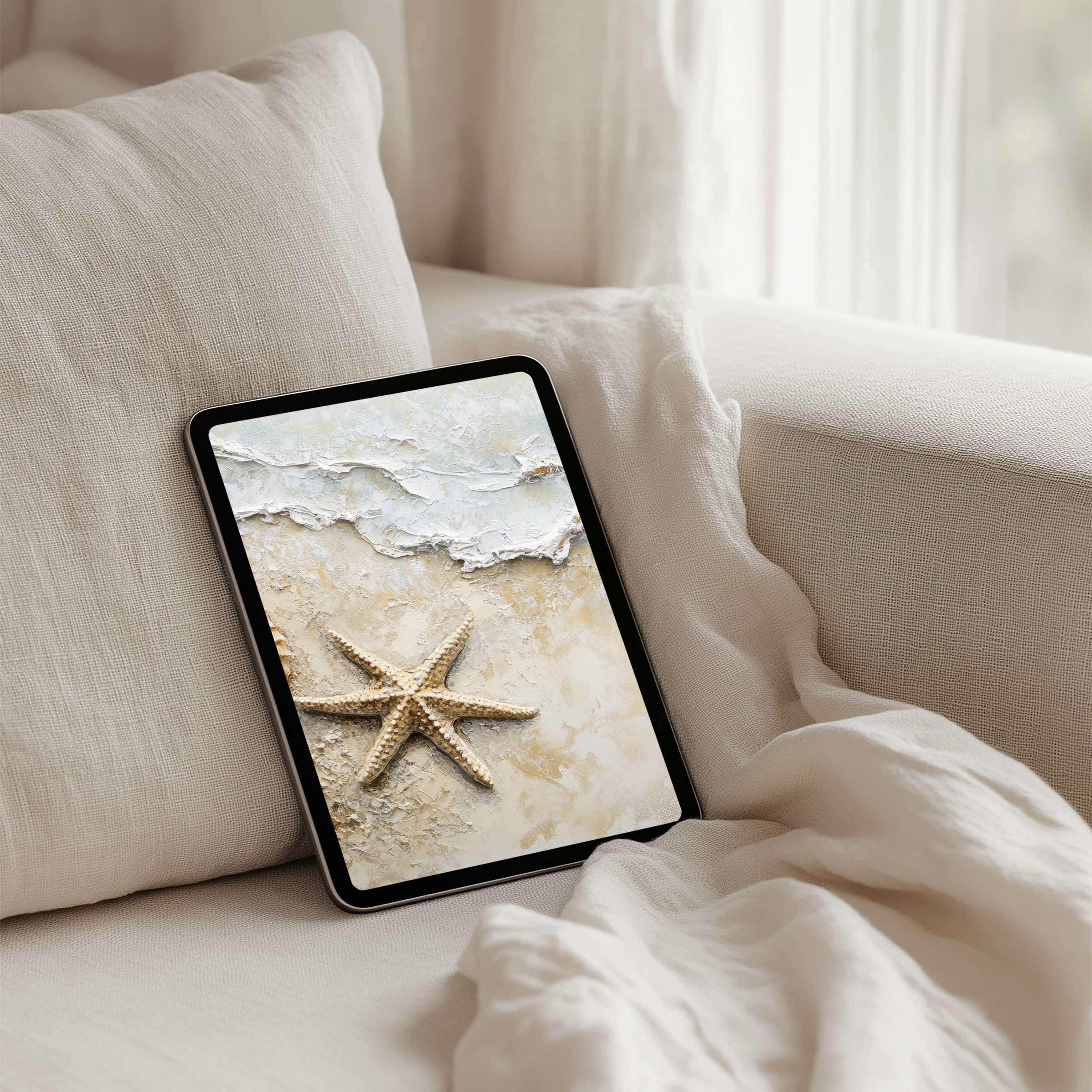 Elegant beach-inspired iPad background for instant download on any tablet infuses calm and mindfulness with soft textures