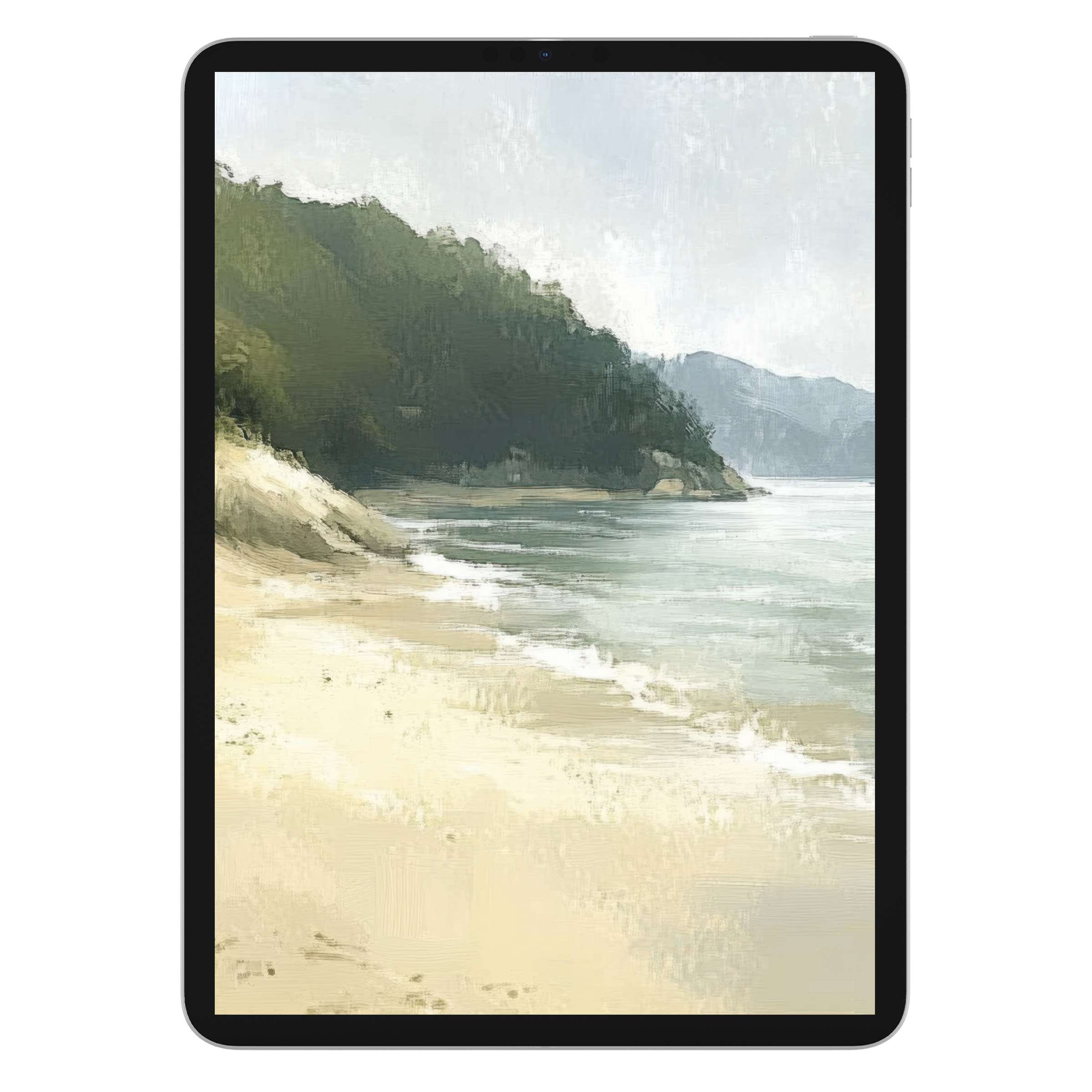 Coastal iPad wallpaper features a calming beach scene in soft pastels perfect for tablet background digital download enhancing focus
