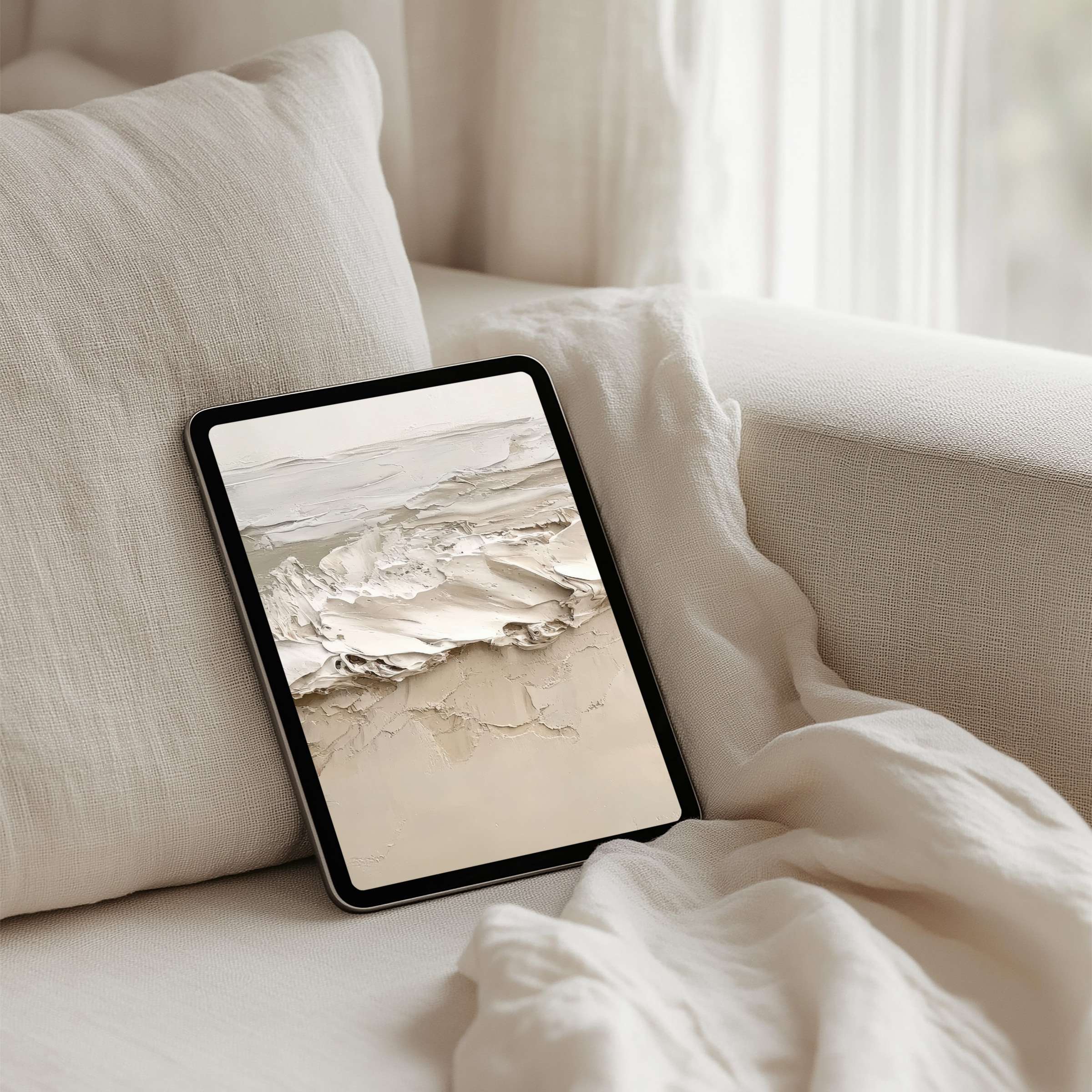Elegant abstract textures in neutral tones make this iPad background ideal for a calming tablet experience with instant download