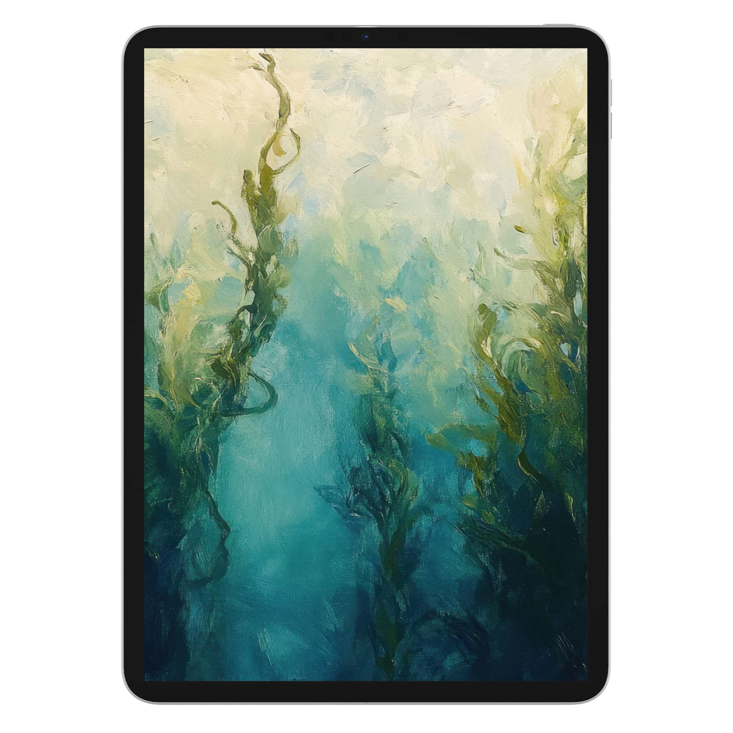Elegantly capture tranquility with this coastal iPad wallpaper, a soothing digital download for tablet backgrounds featuring abstract seaweed