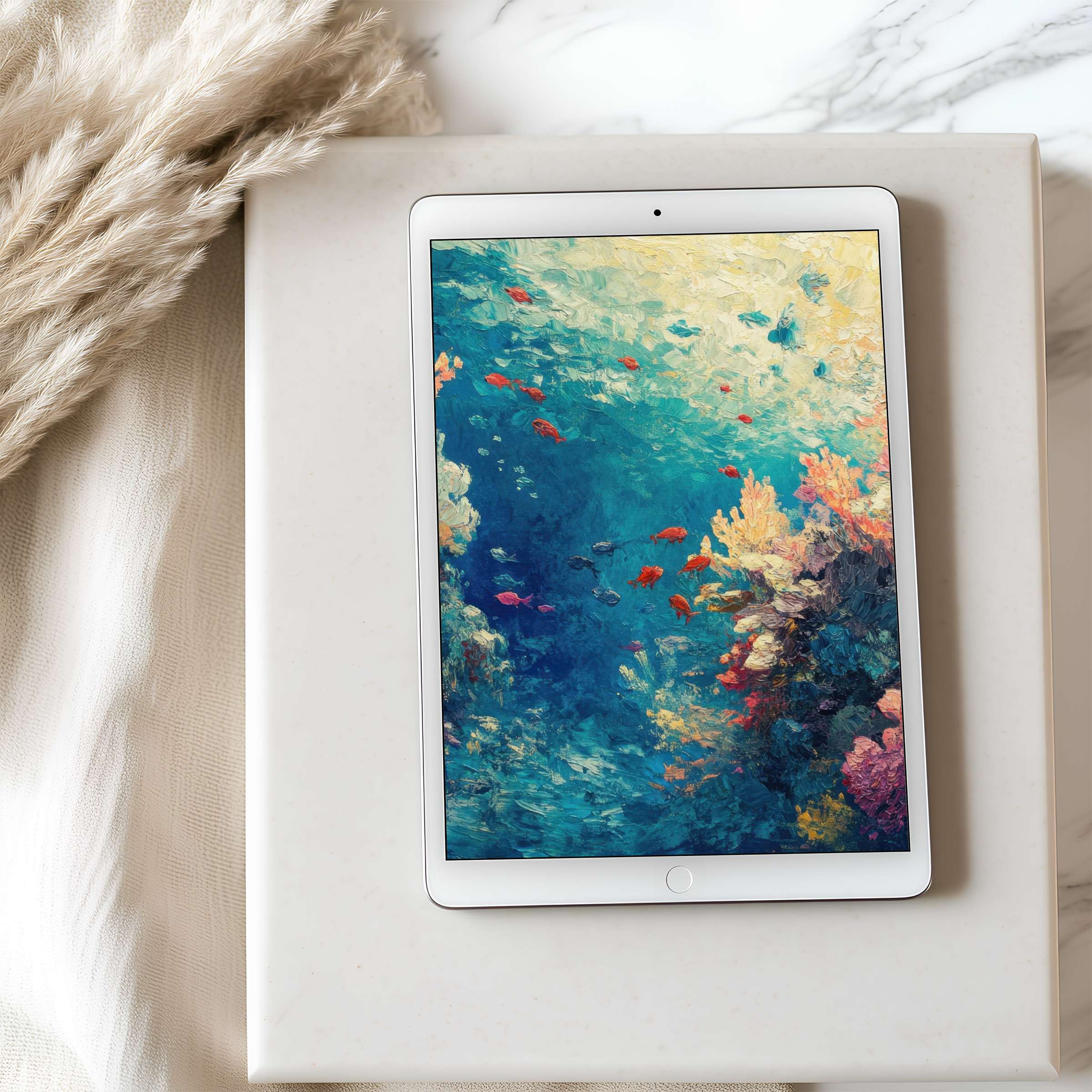 Elegant tablet wallpaper with vibrant coral reef art, perfect for iPad or Android in high resolution, enhancing your digital ambiance