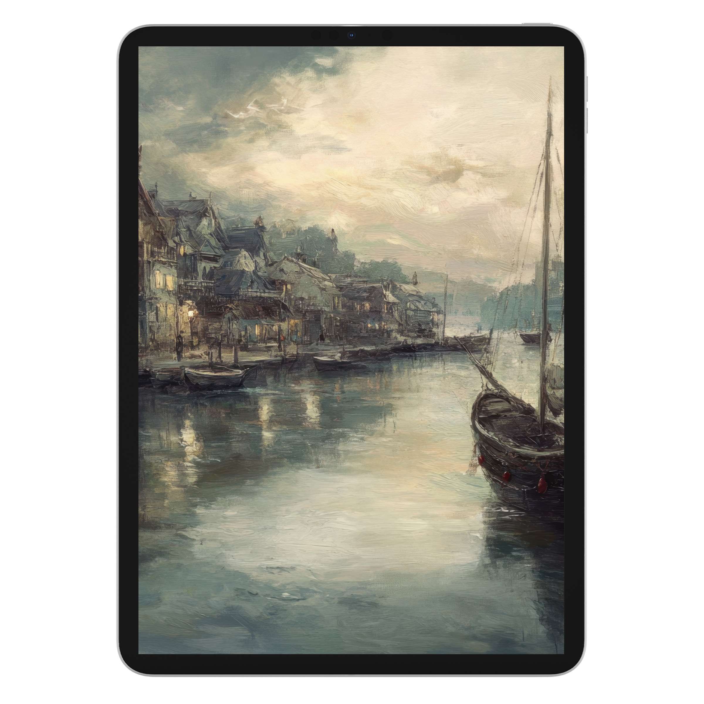 Coastal iPad wallpaper with serene seascape painting offers a digital download for elegant tablet backgrounds enhancing tranquility and style