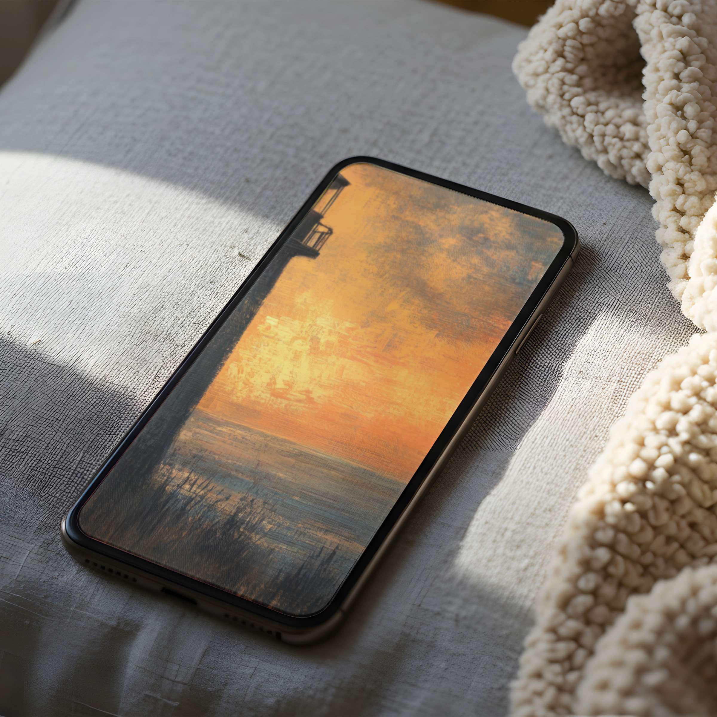 Elegant sunset phone wallpaper with warm orange hues and a serene sea, perfect for high-resolution iPhone and Android download