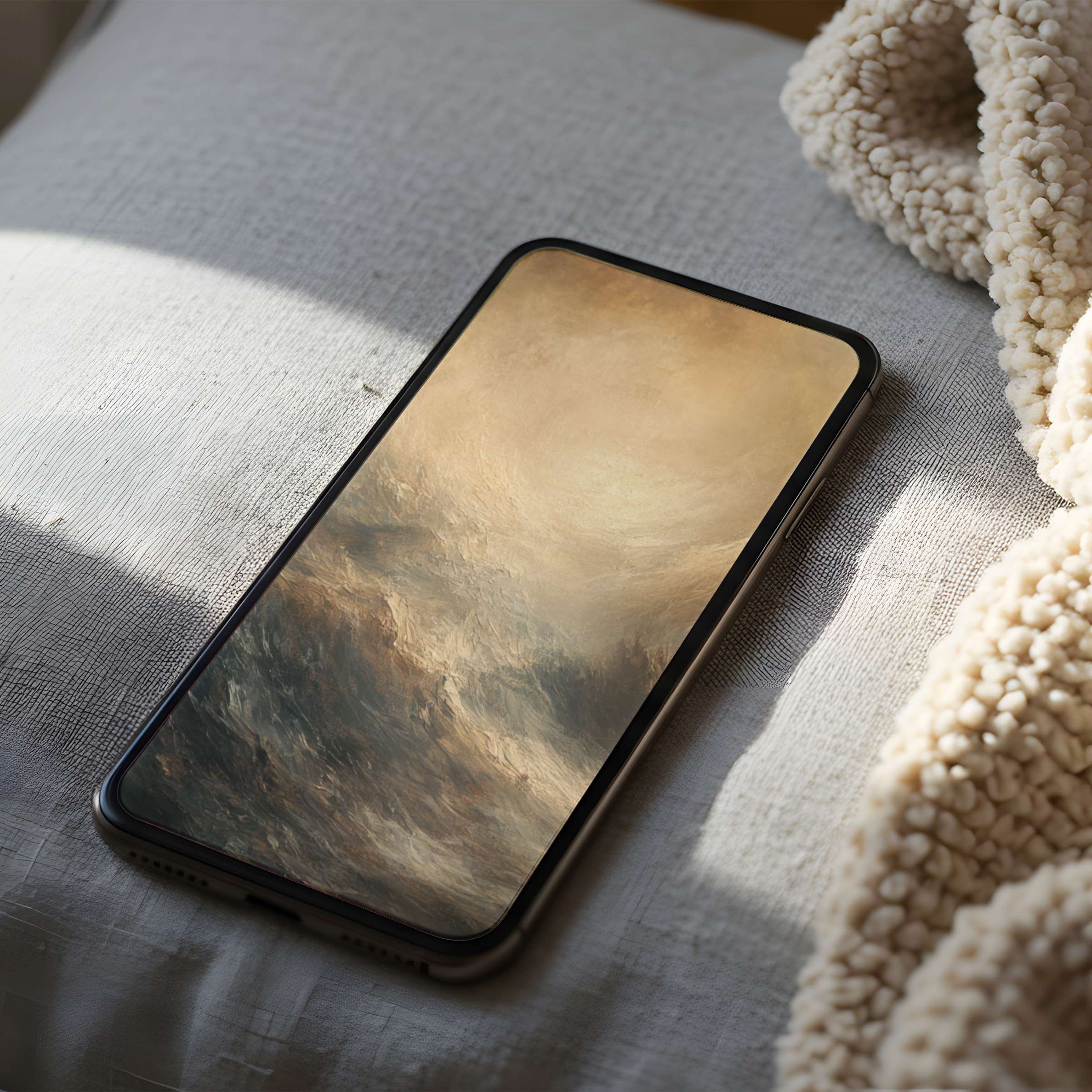 Elegant phone wallpaper showcasing serene abstract clouds in soft earthy tones, perfect for iPhone and Android, digital download