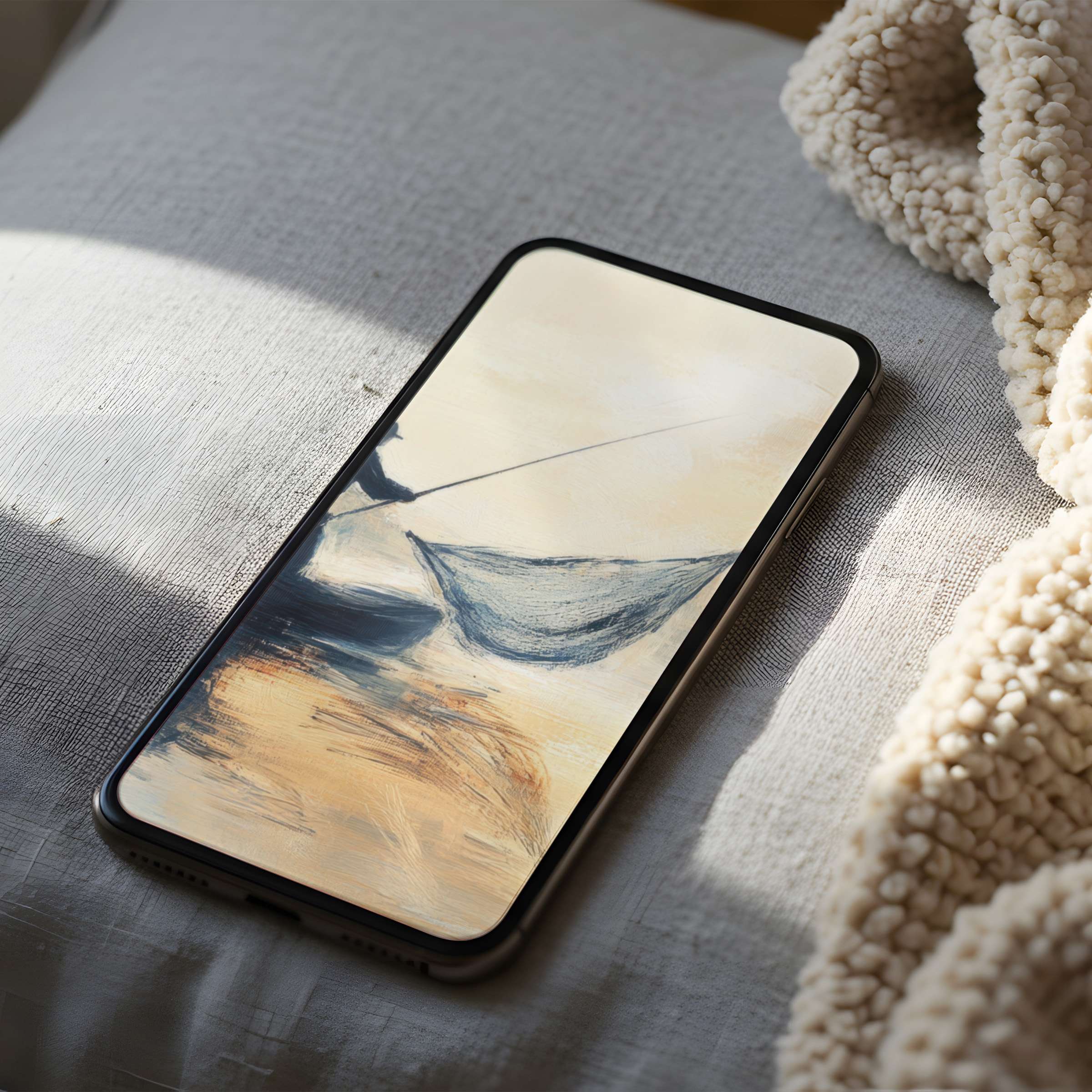 Elegant abstract phone wallpaper in high resolution featuring soft beige and blue tones perfect for iPhone and Android digital download