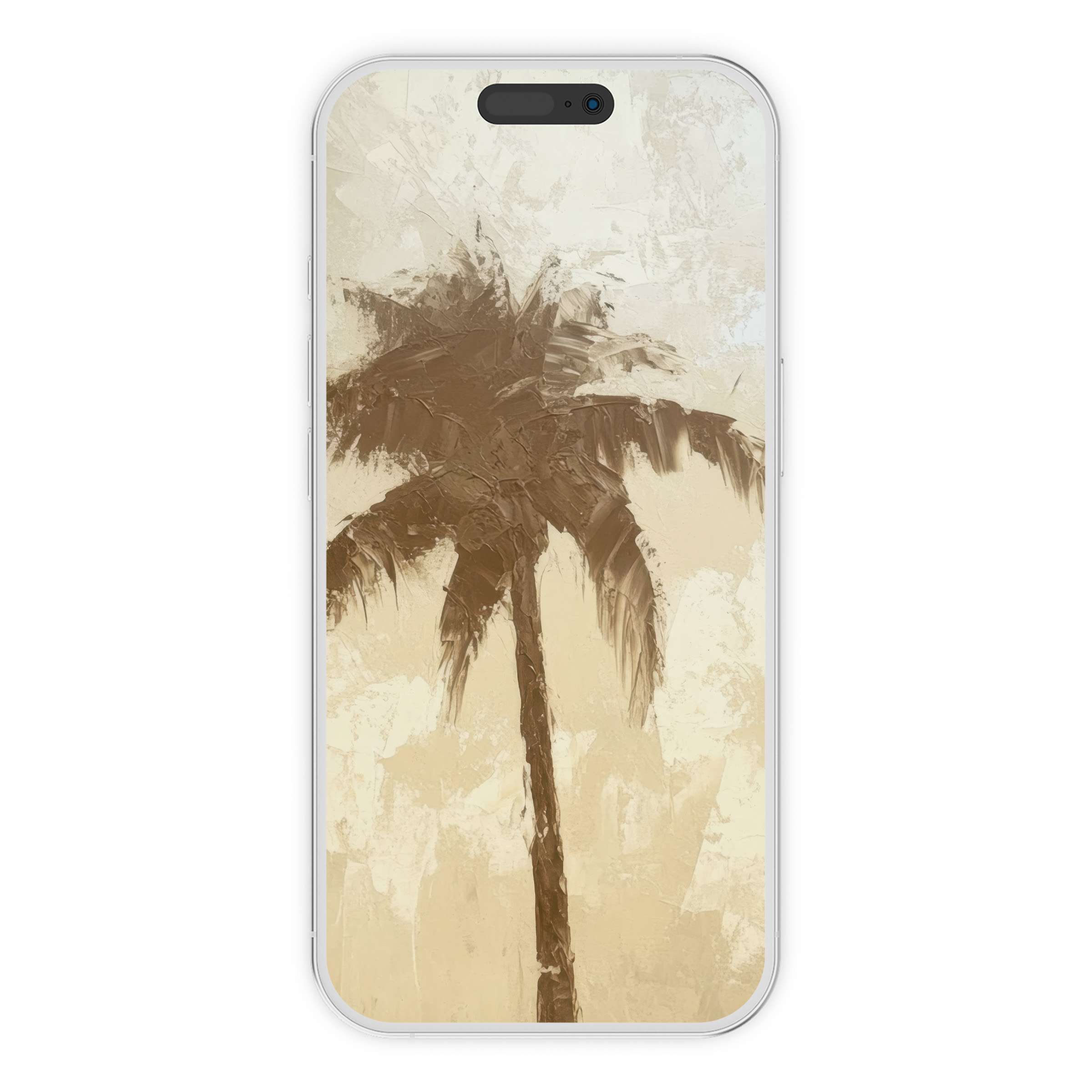 Calm your mind with this digital download coastal iPhone wallpaper featuring a textured sepia palm for an elegant phone background