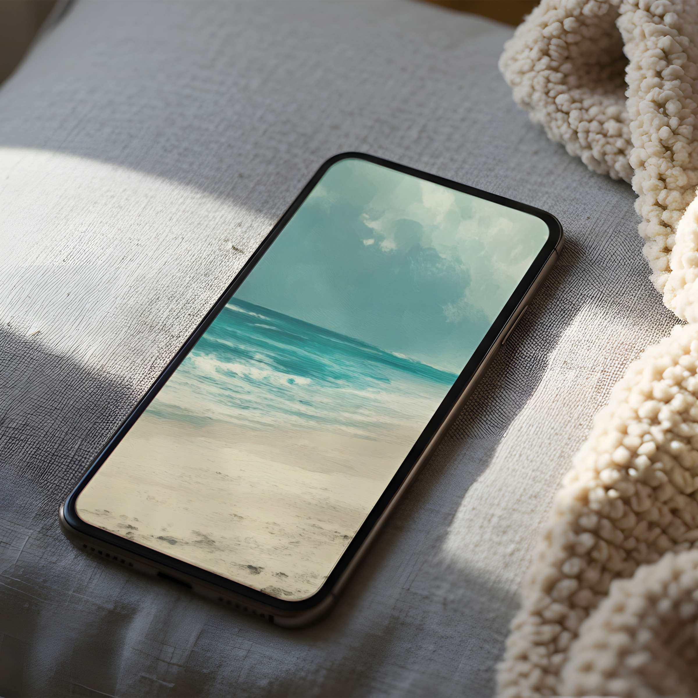 Elegant beach-themed phone wallpaper in high resolution evokes calm, perfect for iPhone and Android, bringing serene beauty to your digital world