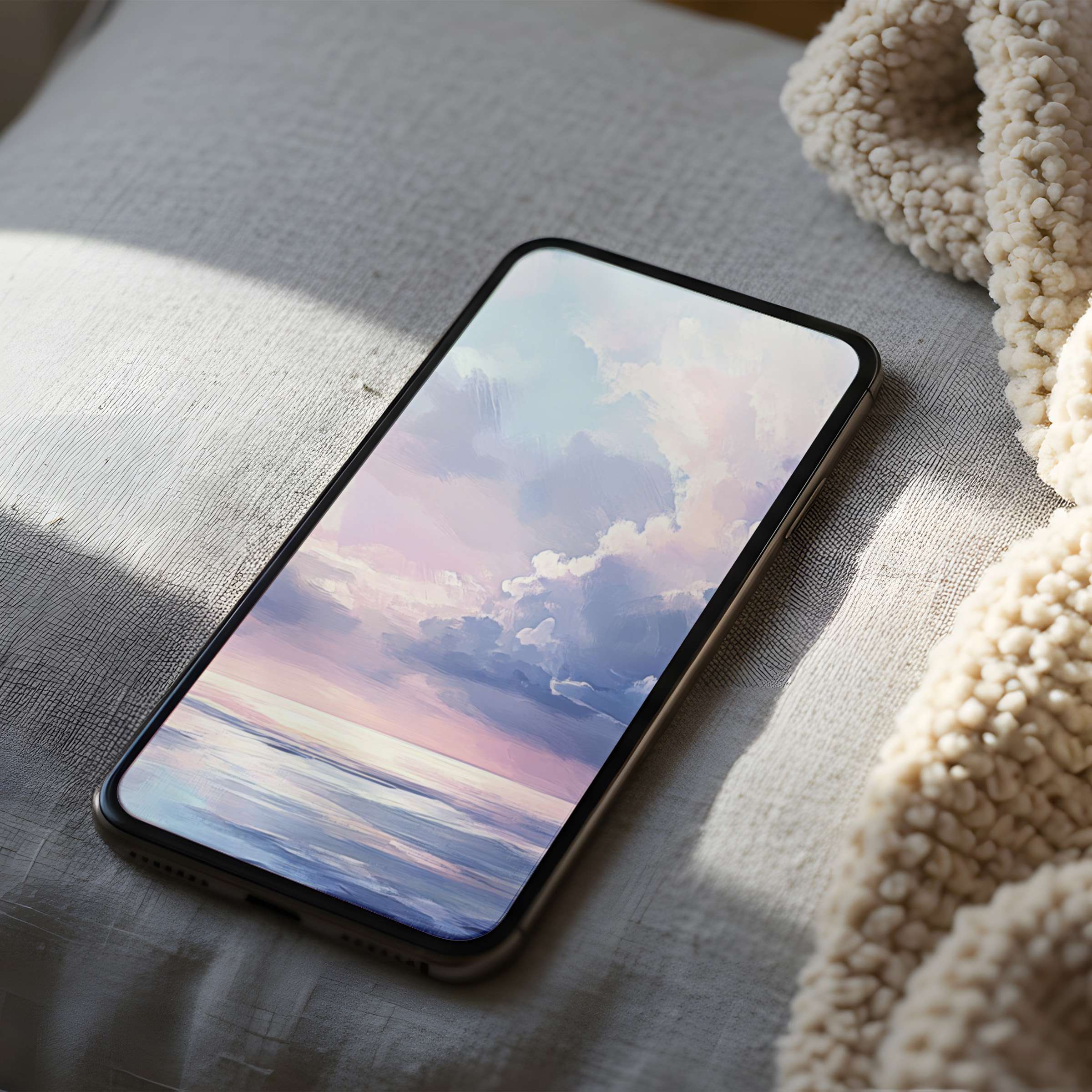 Serene pastel ocean scene phone wallpaper on high-resolution display enhances calm interiors suitable for iPhone and Android download
