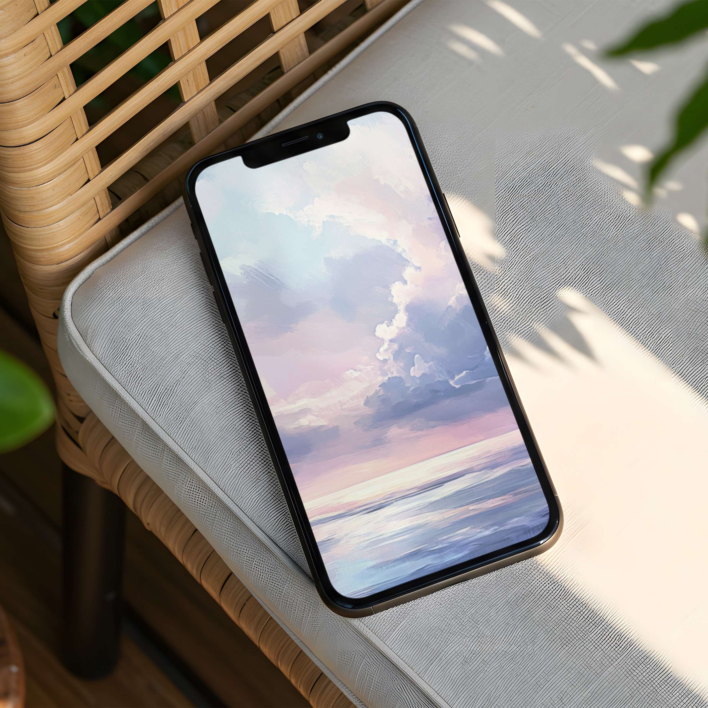 Calming pastel clouds gracing a serene ocean iPhone background ideal for mindful phone moments and instant download elegance