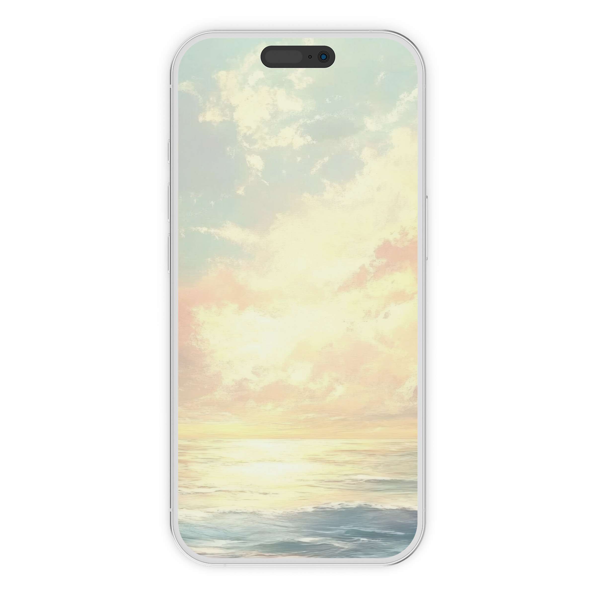 Serene coastal iPhone wallpaper showcasing pastel skies and ocean waves perfect for phone background digital download calming vibes