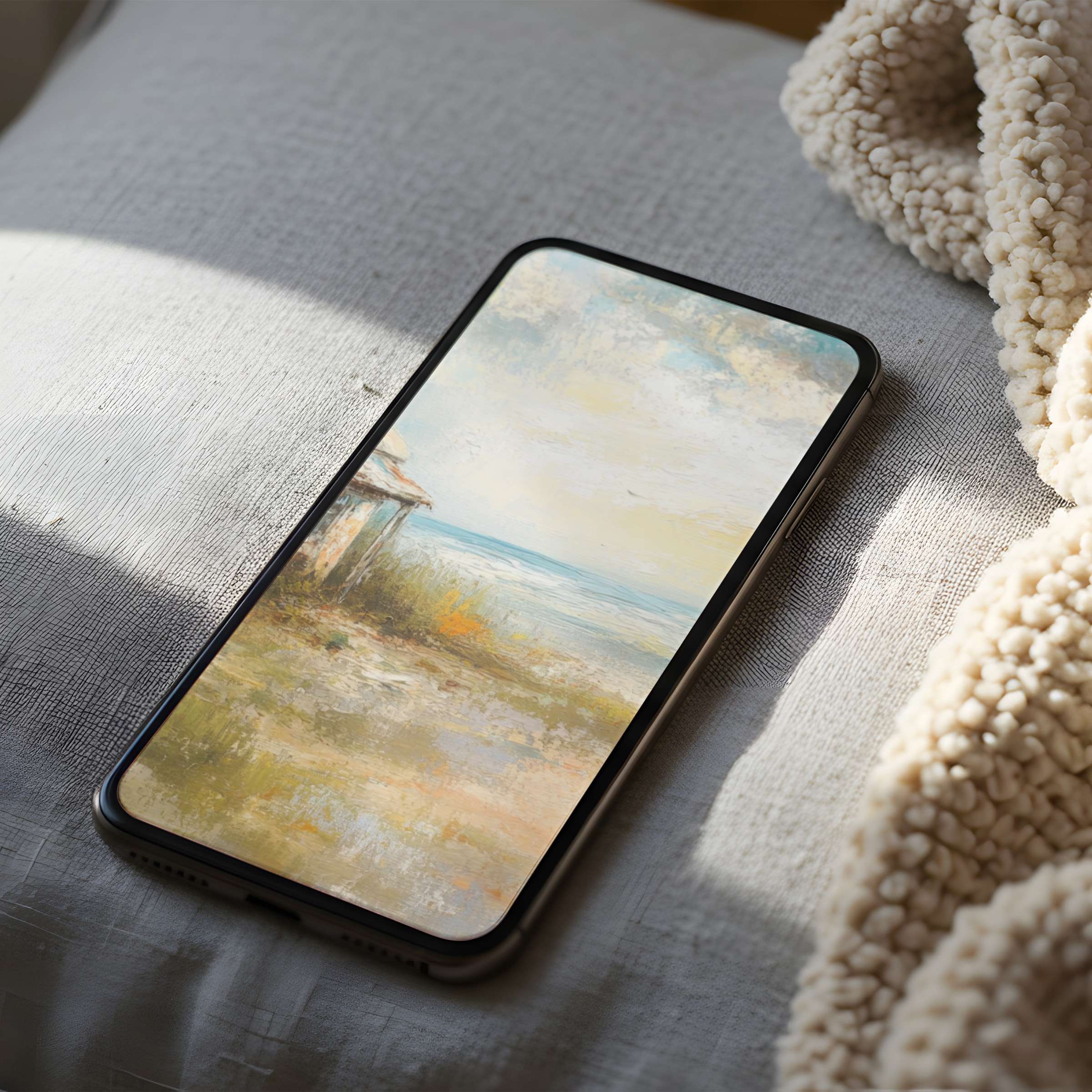 Dreamy seascape phone wallpaper in soft pastel hues offers serenity and elegance for iPhone and Android digital download lovers