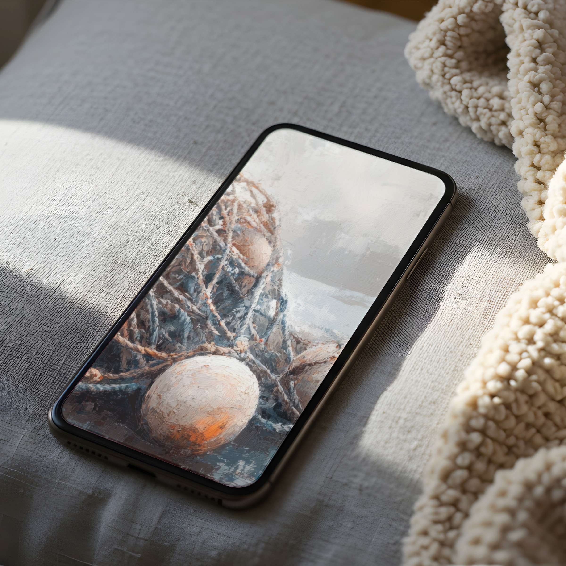Elegant phone wallpaper featuring soft, textured art with muted tones, bringing serenity and style to your high resolution iPhone download