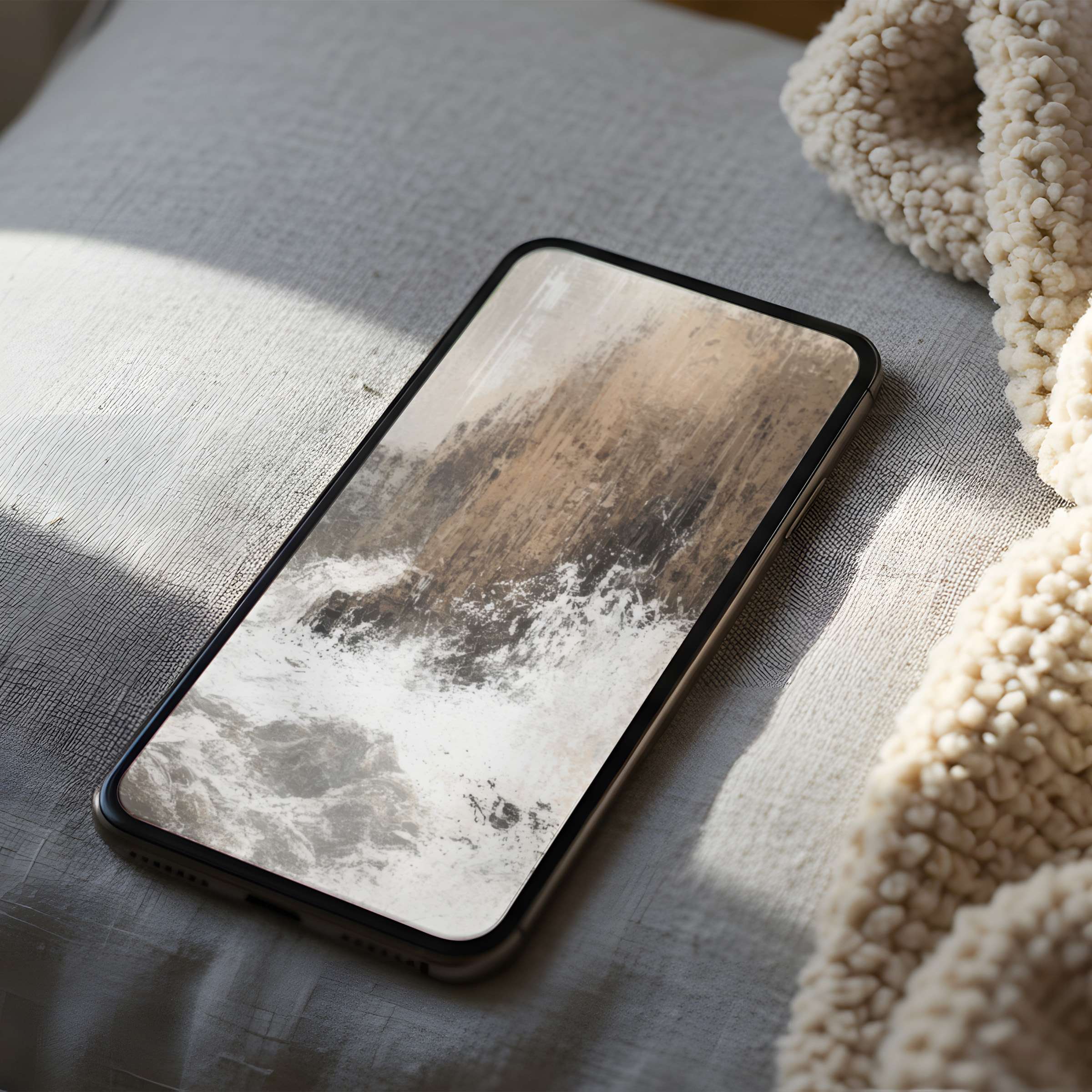 Elegant phone wallpaper featuring serene abstract waves in neutral tones ideal for high resolution iPhone and Android digital download