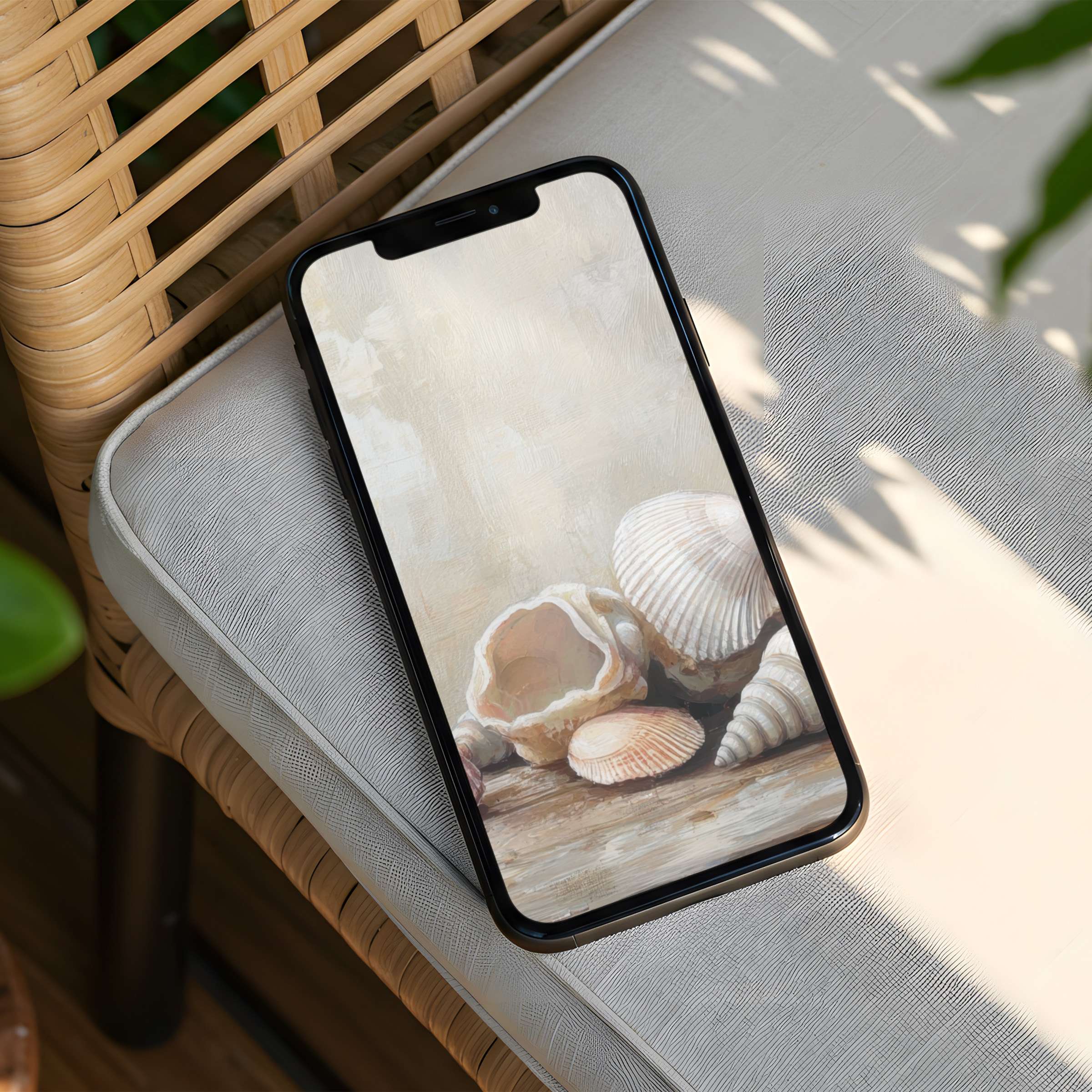 Coastal calm with seashells iPhone background reflects mindful elegance perfect for phone screens instant download for serene vibes