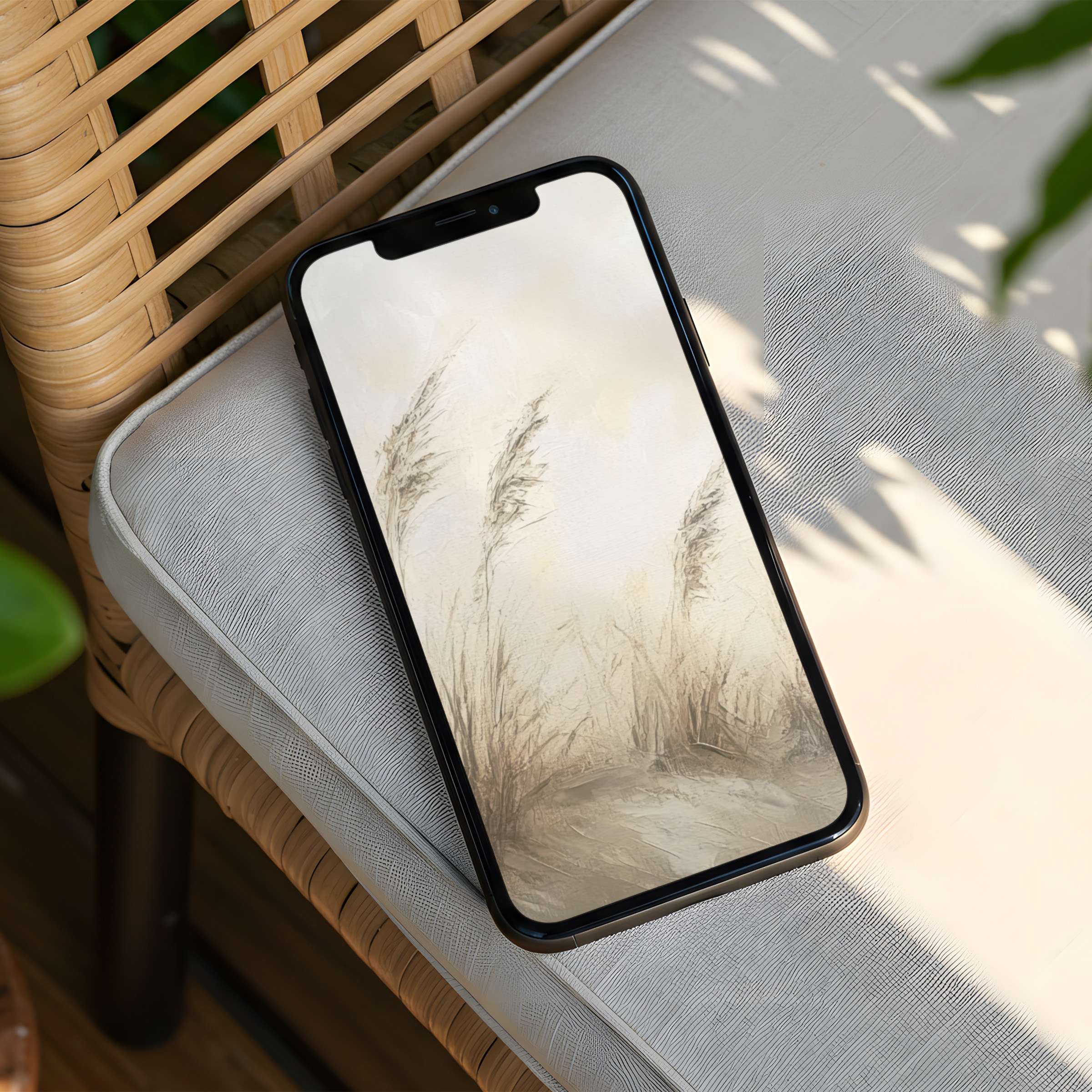 Calming iPhone background featuring soft beige pampas grass with a serene vibe for instant download to fit any phone screen