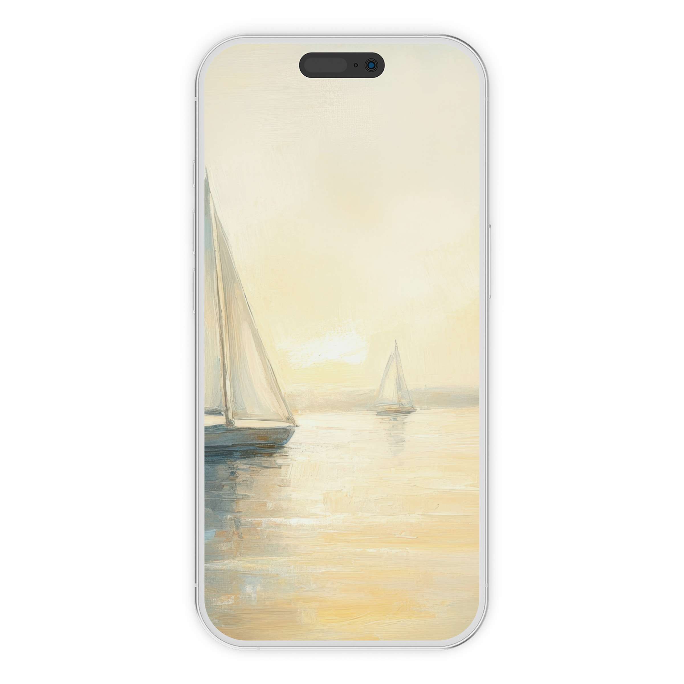 Elegant coastal iPhone wallpaper featuring serene sailboats on a tranquil sea, perfect digital download phone background for calming vibes