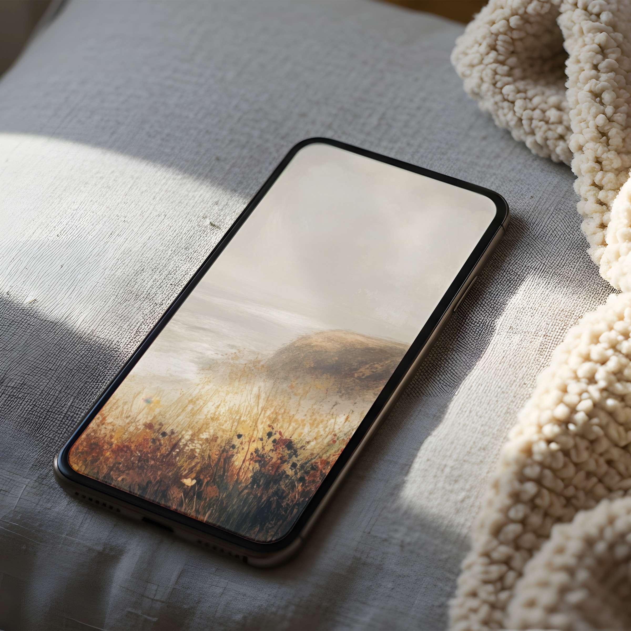 Elegant nature-inspired phone wallpaper featuring serene landscape with earthy tones perfect for iPhone high resolution digital download
