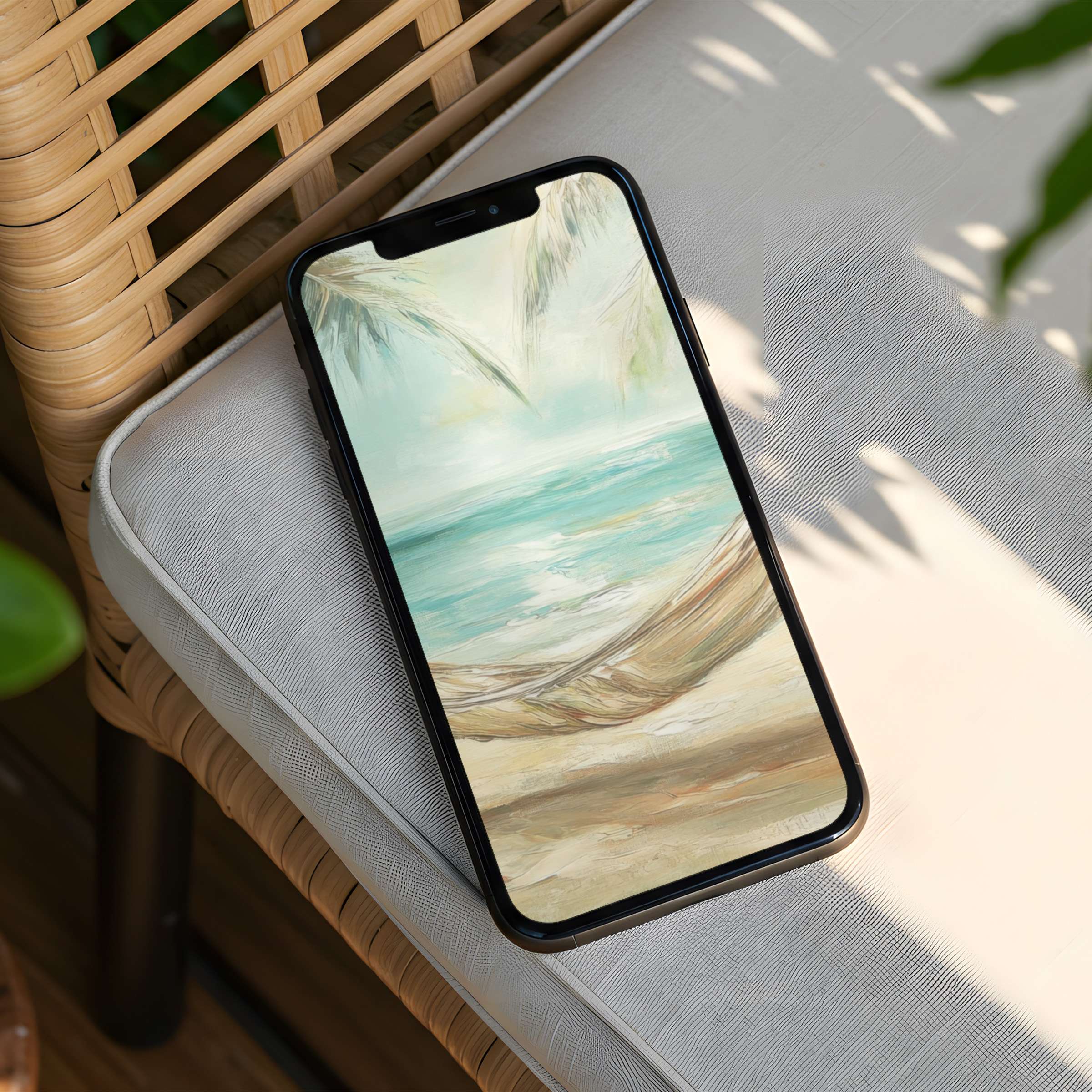 Calming coastal art iPhone background available for instant download fits any phone for mindful elegance in digital design