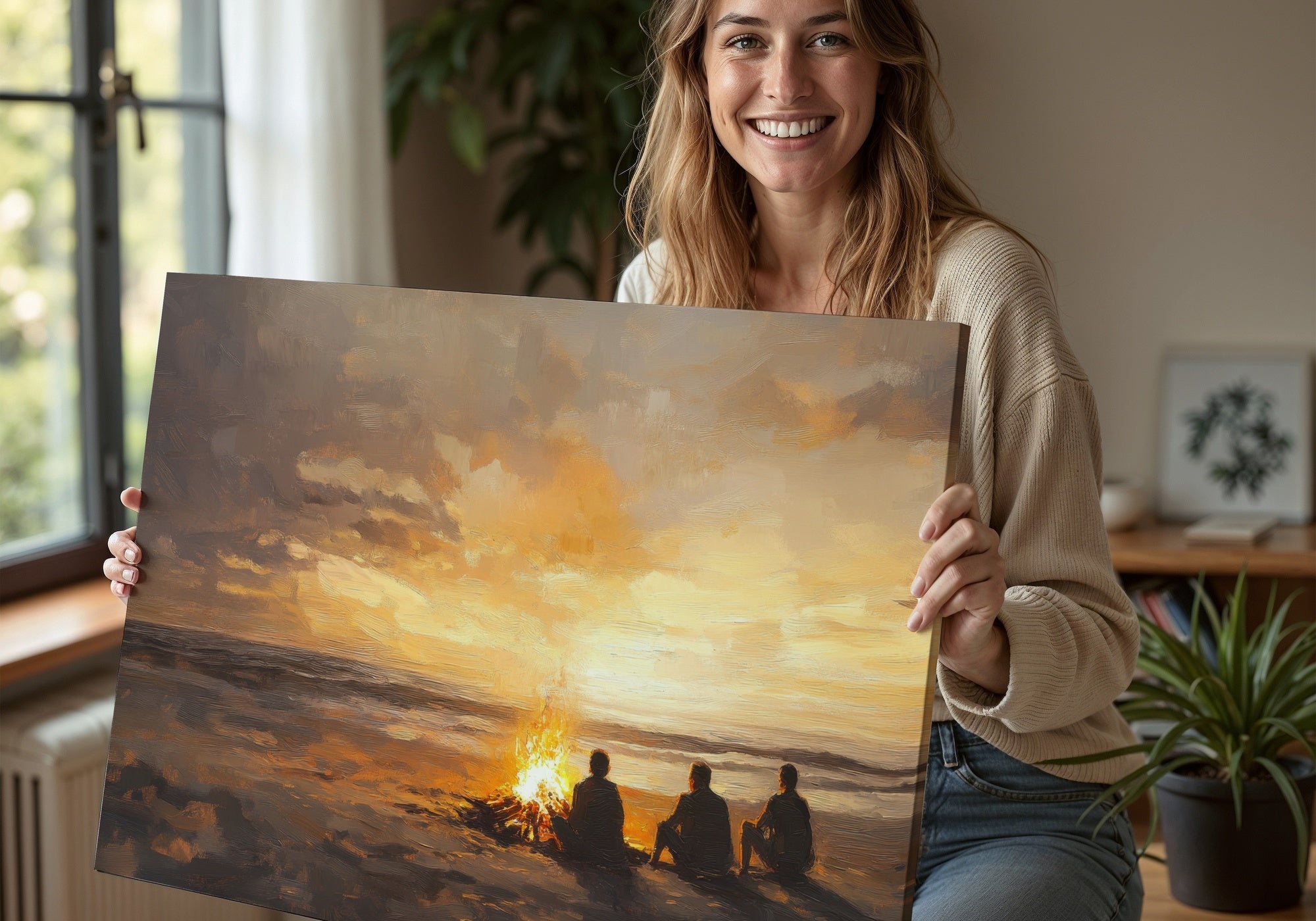 Coastal Printable Wall Art with Beach Bonfire