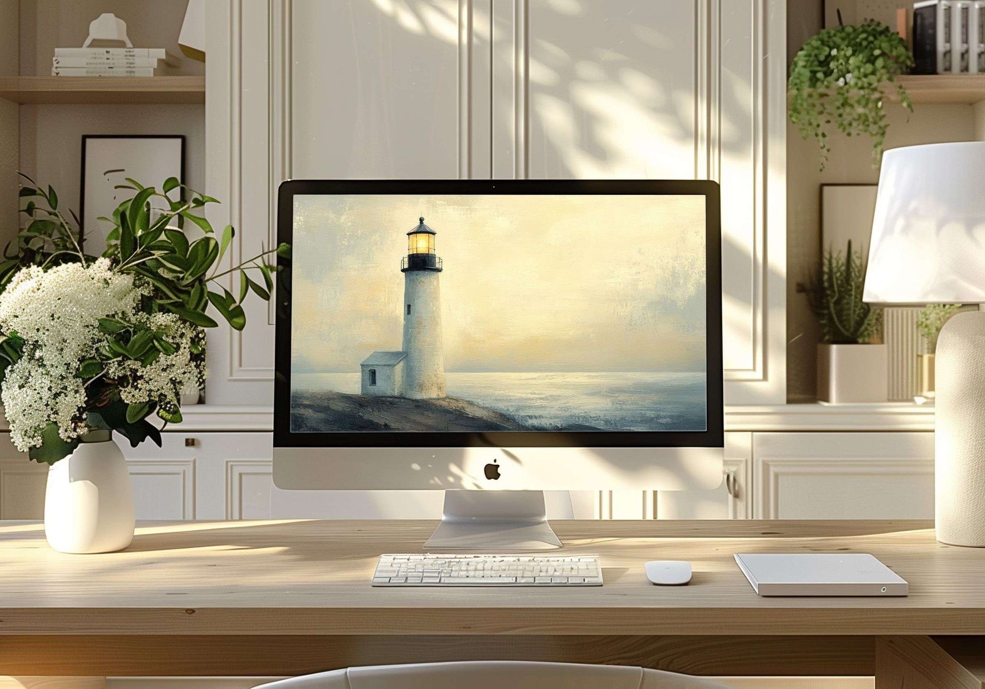 Coastal Wallpaper on Mac Beacon Warmth at Dusk Painting